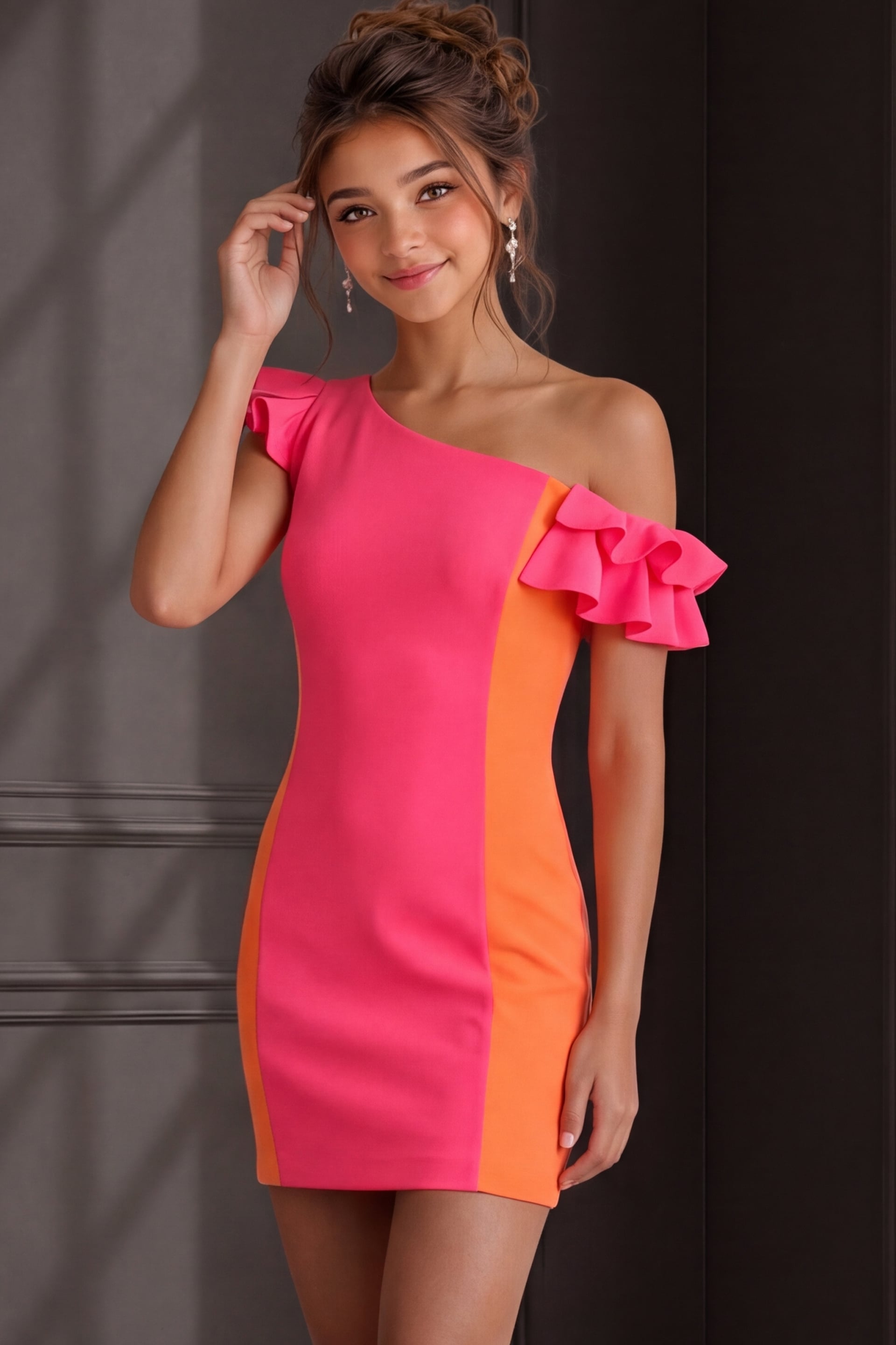 One-Shoulder Mini Crepe Cocktail Bodycon Jovani K44085