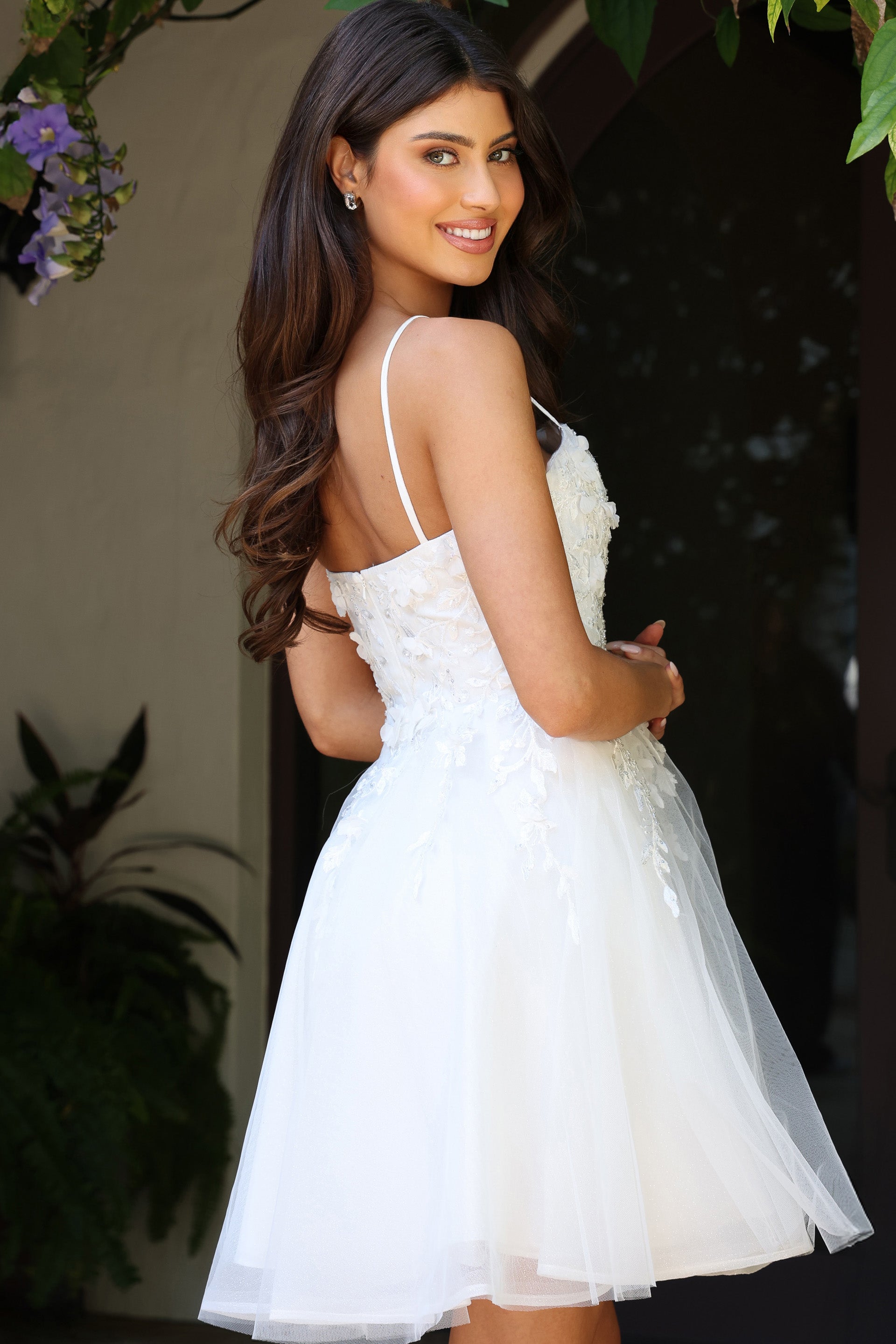 Off White Square Neck Above Knee Tulle Lace Cocktail A-Line Homecoming Dress Jovani K45717