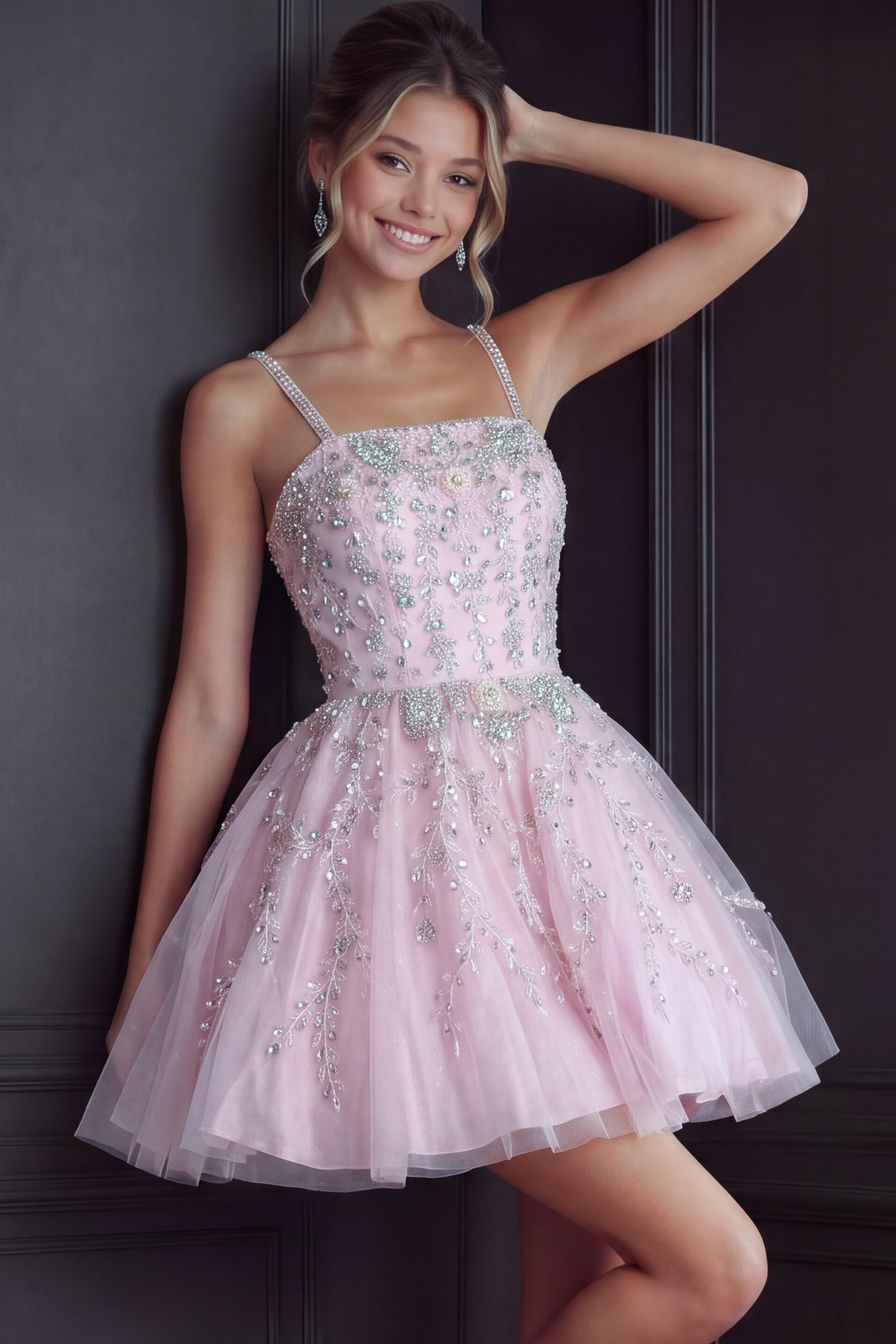 Square Mini Tulle Cocktail A-Line Jovani K52523
