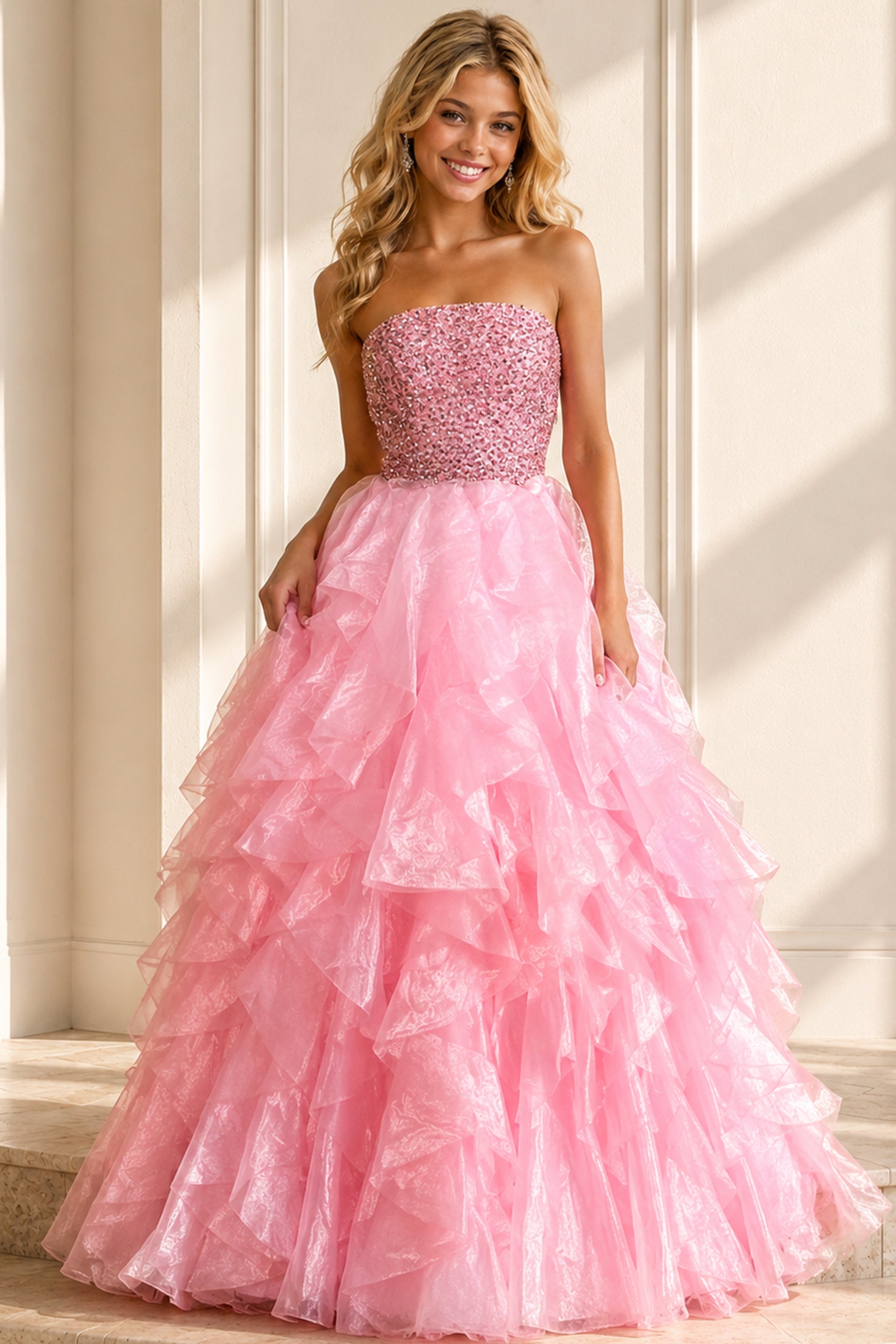 Strapless Straight Neck Floor-Length Organza Prom Ball Gown Jovani K53334