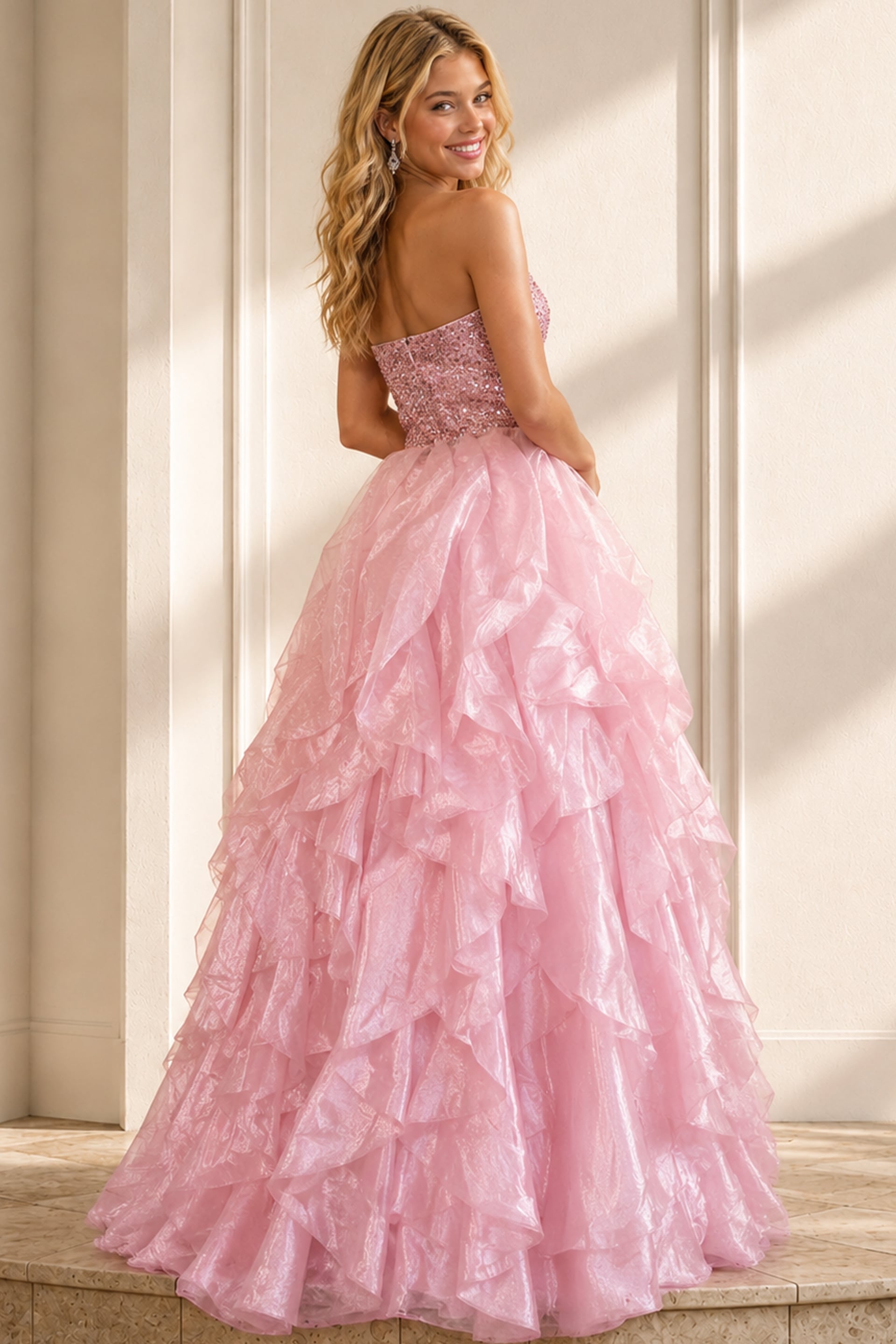 Strapless Straight Neck Floor-Length Organza Prom Ball Gown Jovani K53334
