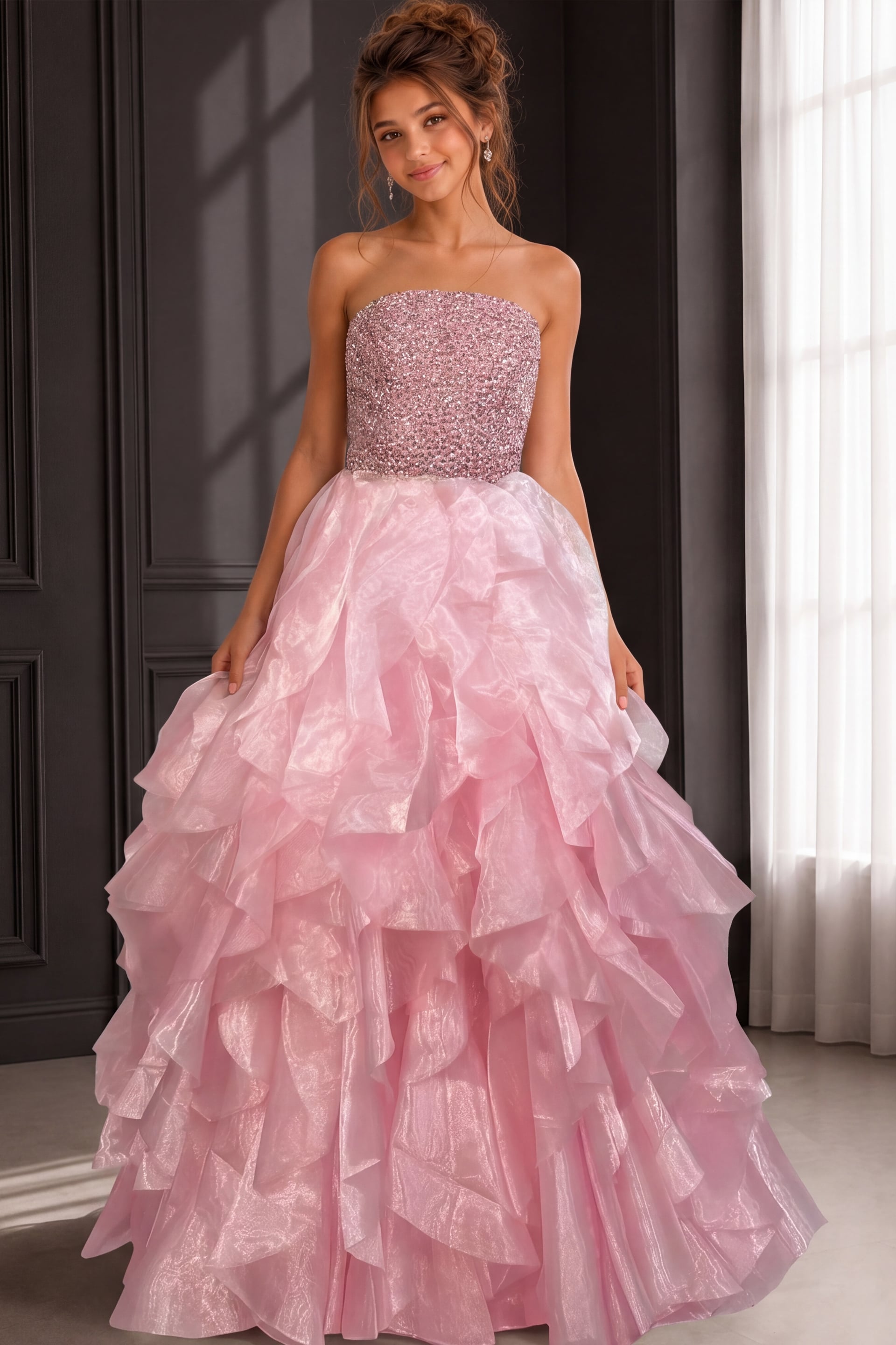 Strapless Straight Neck Floor-Length Organza Prom Ball Gown Jovani K53334