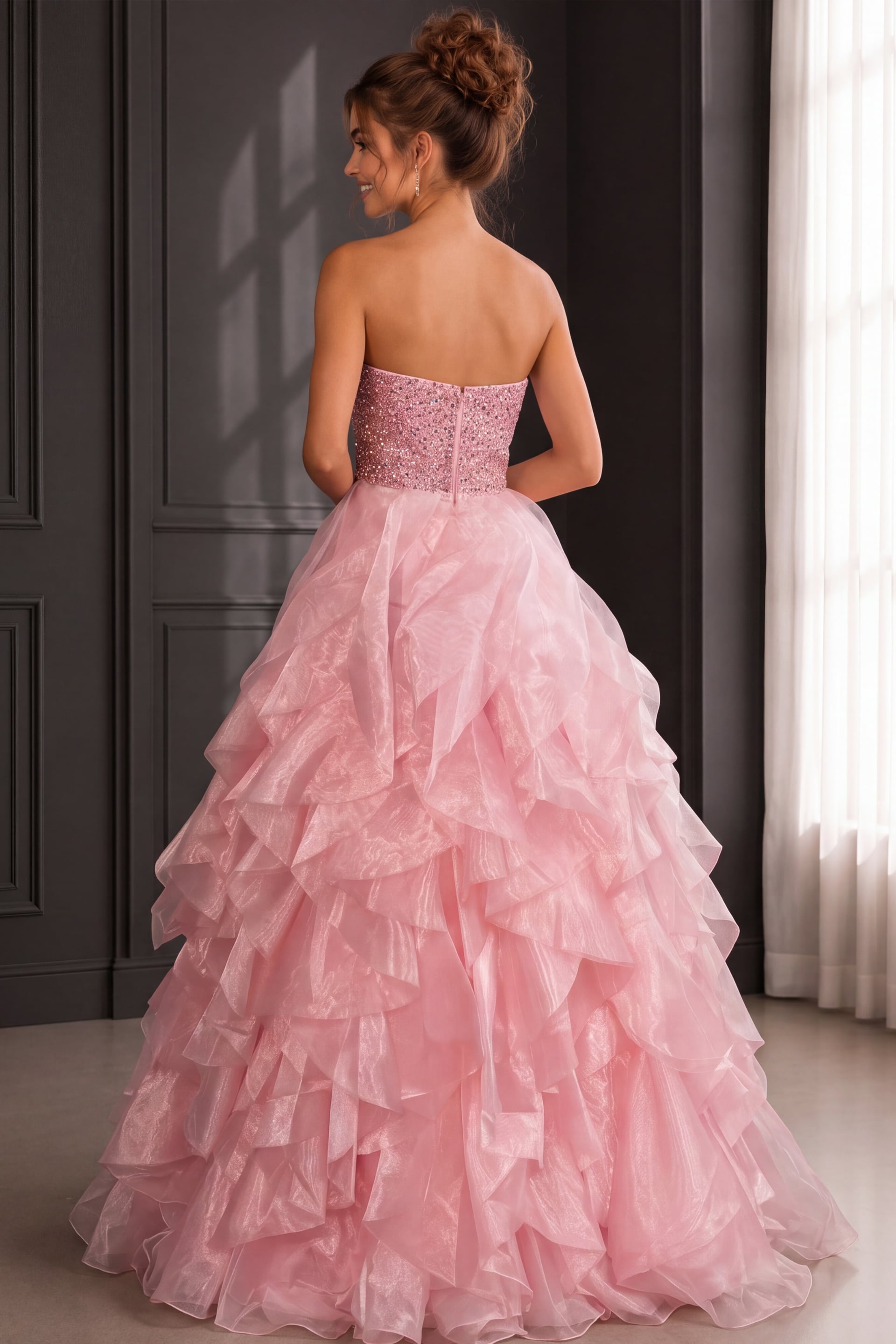 Strapless Straight Neck Floor-Length Organza Prom Ball Gown Jovani K53334