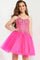 Cocktail Dresses Beaded Short Homecoming A Line Girls Dresses Fuchsia