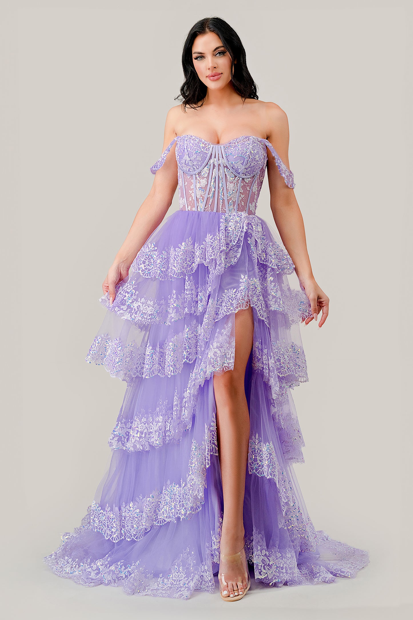Prom Dresses Long Formal Sequin Evening Prom Gown Lavender