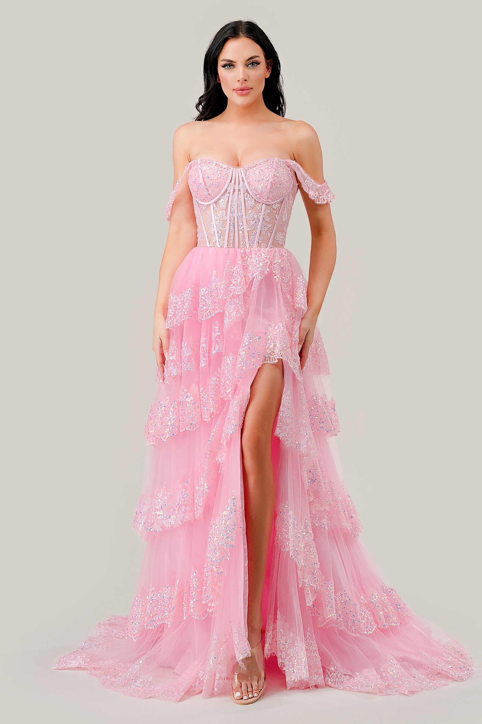 Prom Dresses Long Formal Sequin Evening Prom Gown Pink