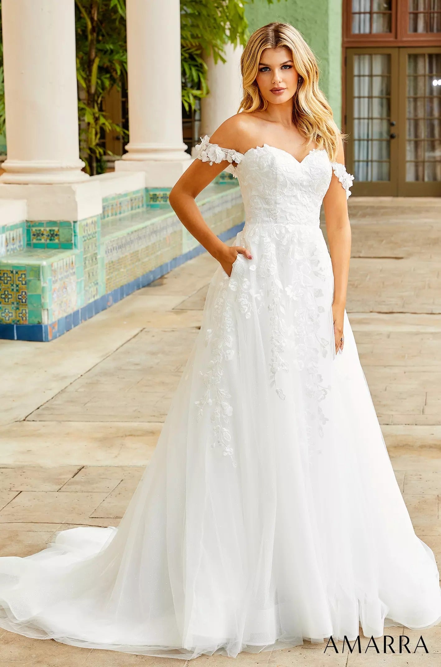 Wedding Dresses Floral Lace Ball Gown Long Bridal Wedding Dress Amarra 84395 Ivory/Ivory