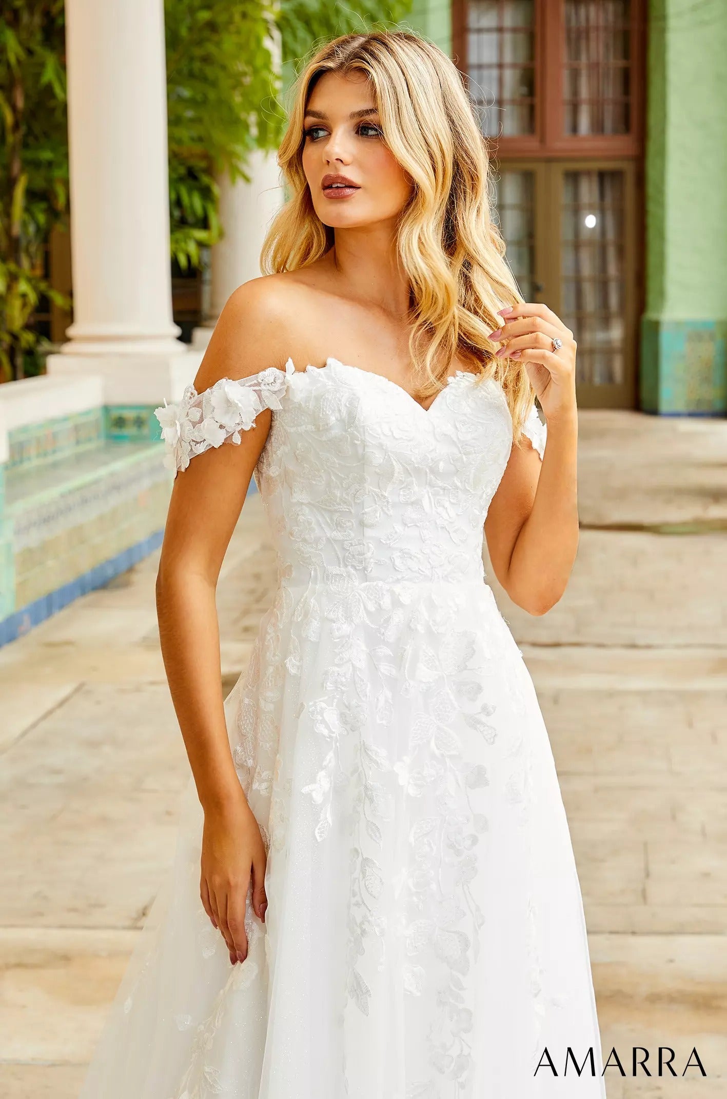 Wedding Dresses Floral Lace Ball Gown Long Bridal Wedding Dress Amarra 84395 Ivory/Ivory