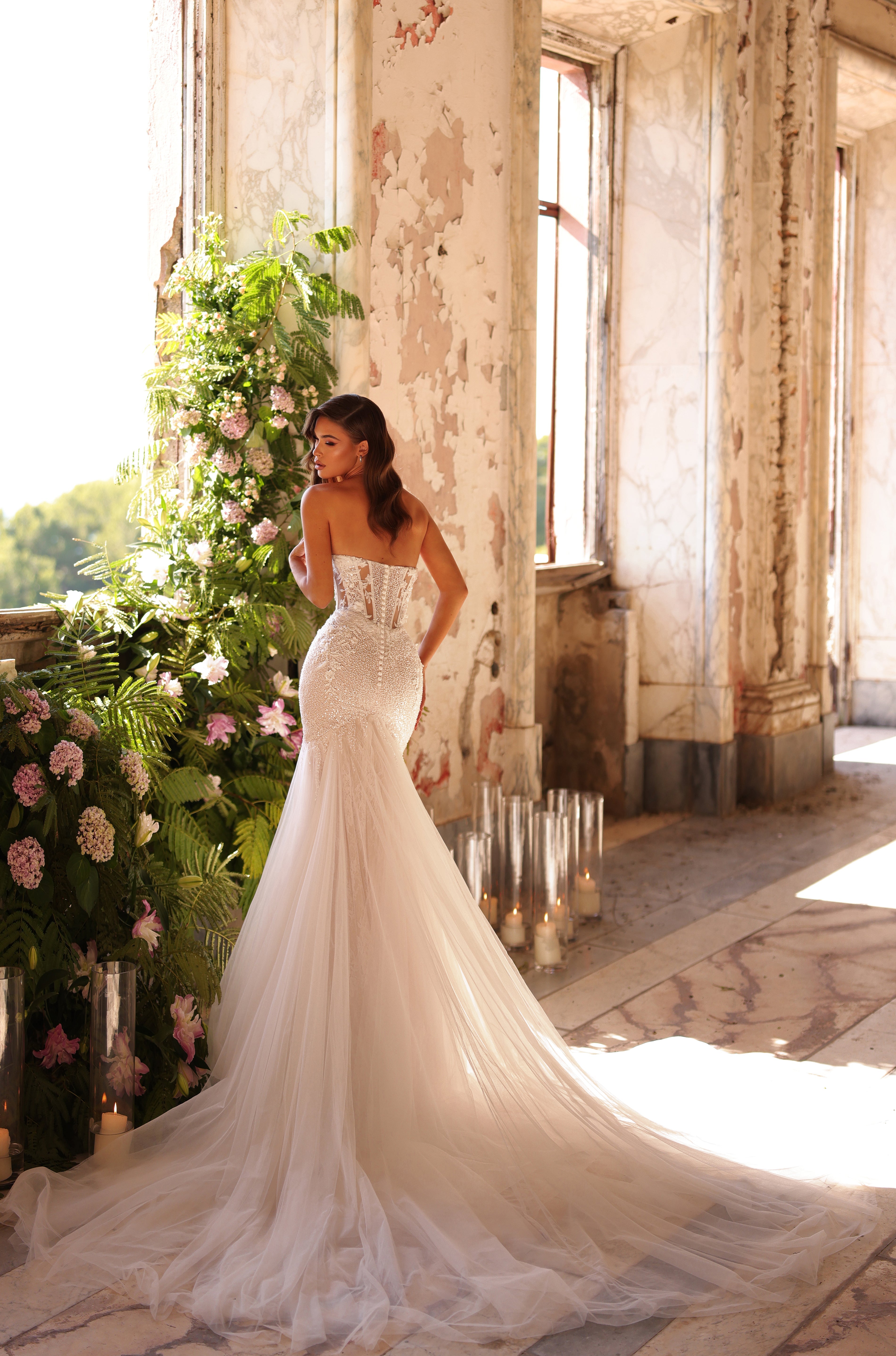 Wedding Dresses Long Mermaid Beaded Lace Wedding Dress Amarra 89131 Ivory/Nude