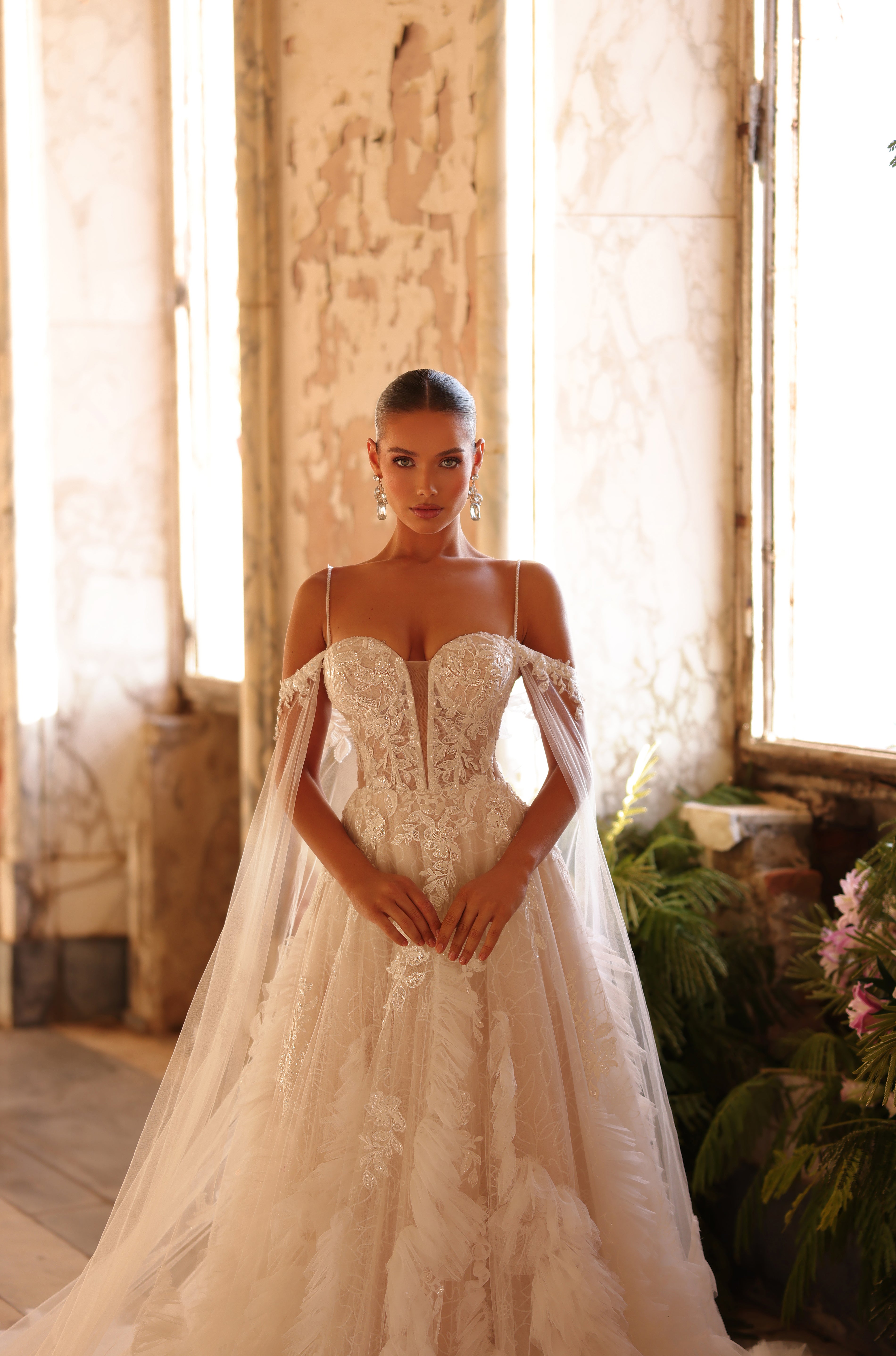 Wedding Dresses Long Bridal Ruffle Wedding Dress Amarra 89139 Ivory/Ivory