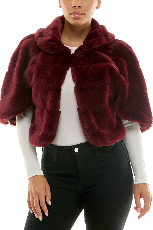 Collared Cropped Faux Fur Formal Bolero Capelet Jacket Nina Leonard L2354AF