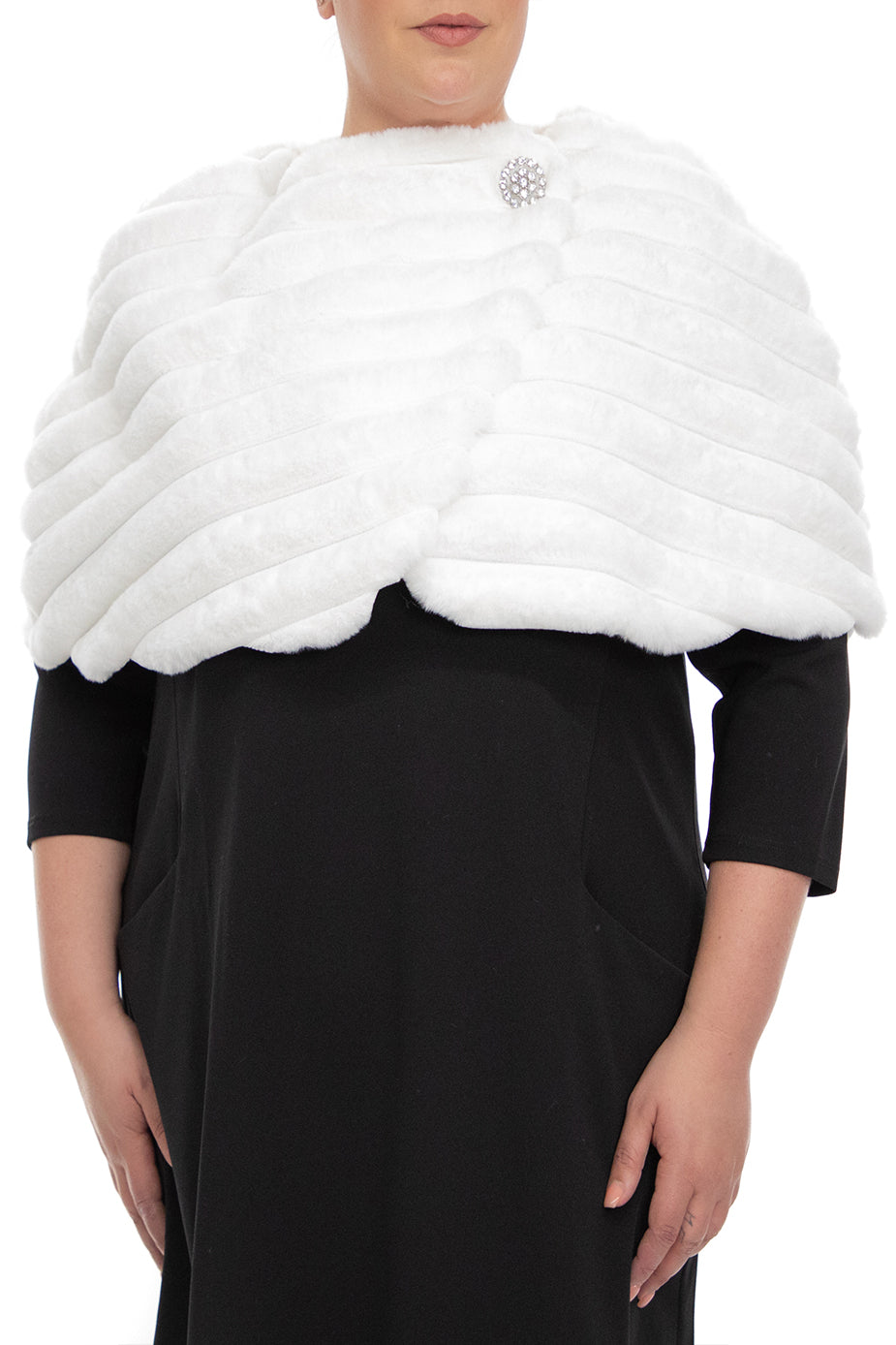 Cape Formal Wrap Over Faux Fur Capelet Ivory