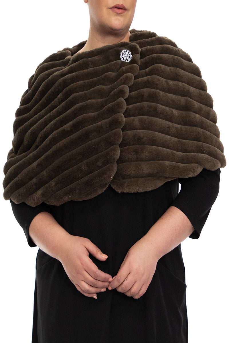 Cape Formal Wrap Over Faux Fur Capelet Mocha