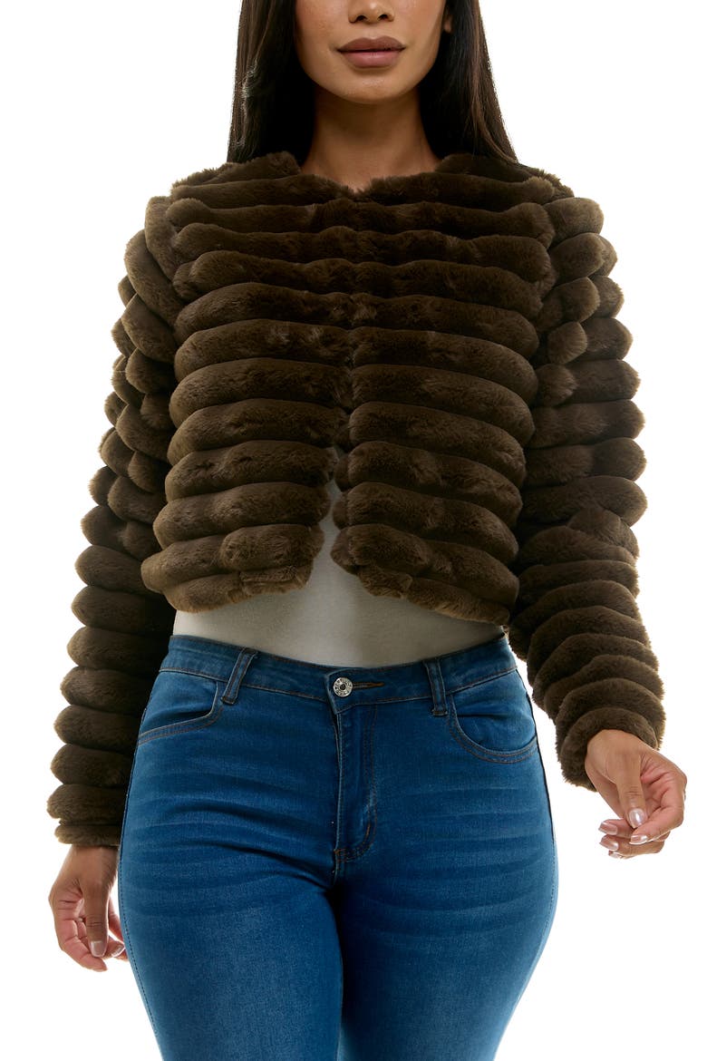 Long Sleeve Ribbed Faux Fur Bolero Nina Leonard L8525DF