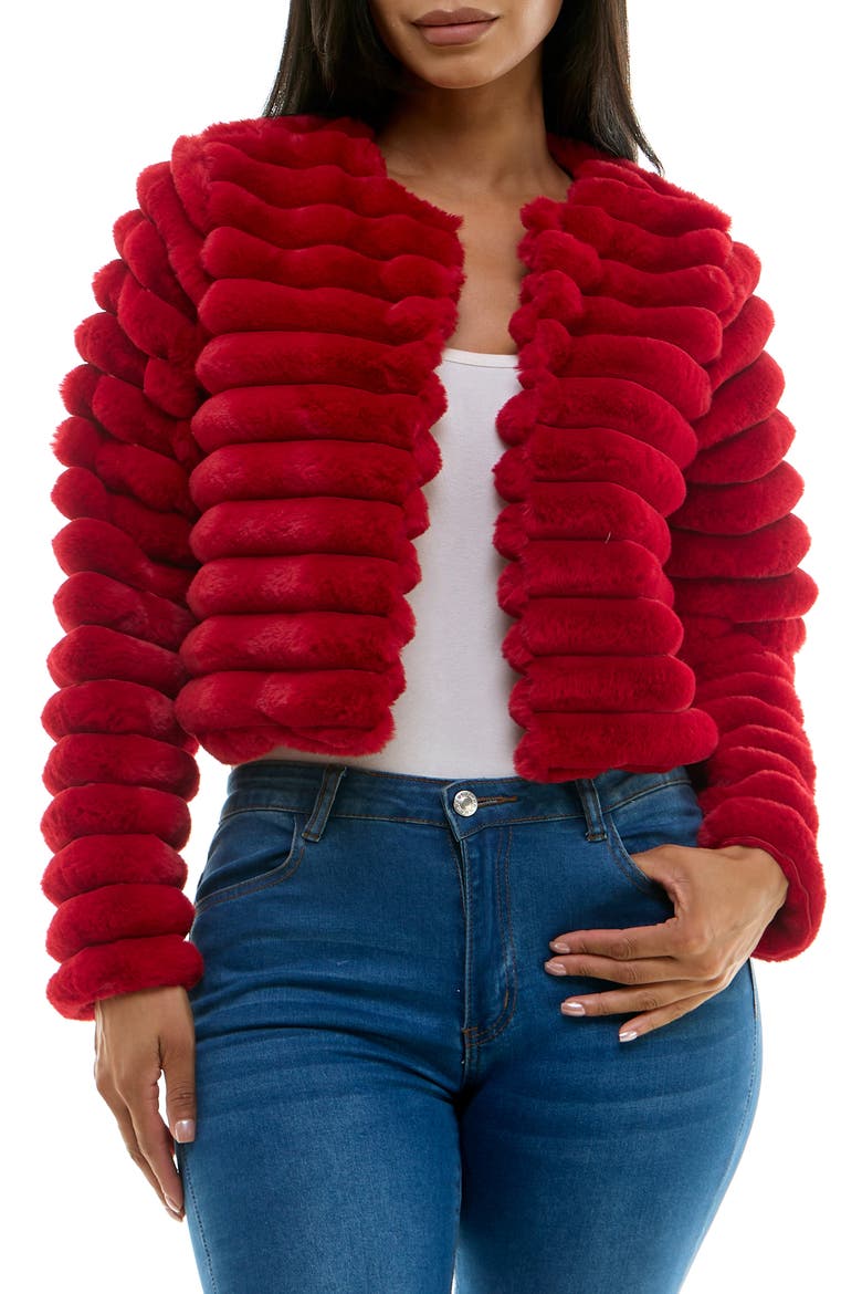 Long Sleeve Ribbed Faux Fur Bolero Nina Leonard L8525DF