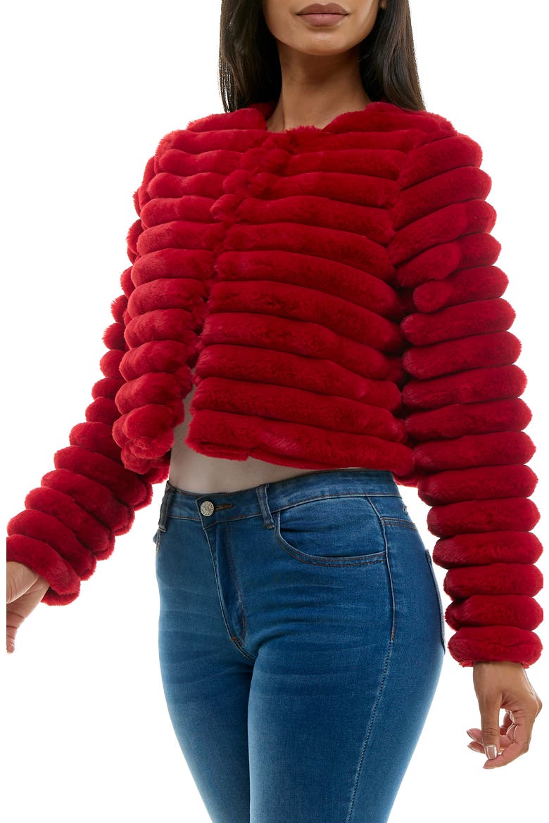 Long Sleeve Ribbed Faux Fur Bolero Nina Leonard L8525DF