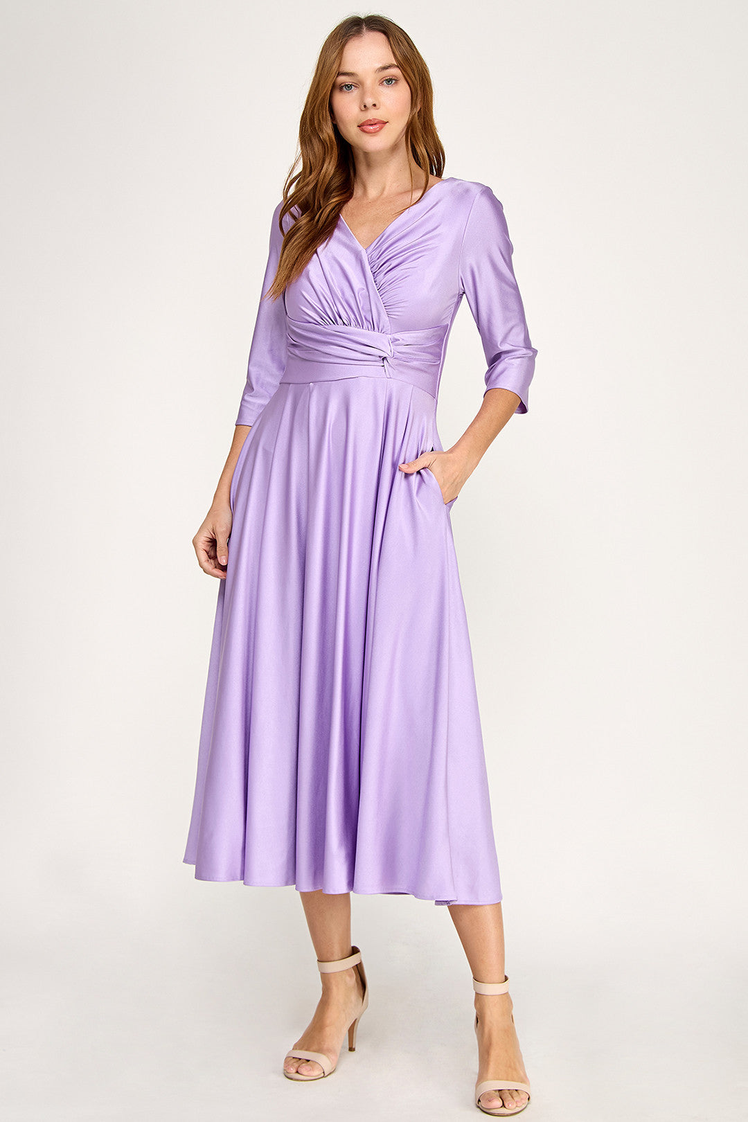 V-Neck Midi Jersey Cocktail A-Line Lenovia 3127