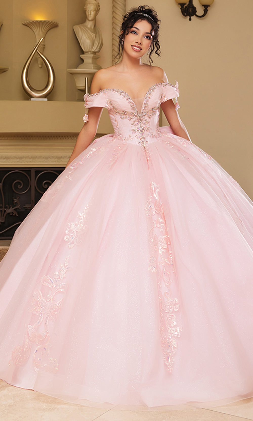 Off-the-Shoulder Floor-Length Tulle Occasion Ball Gown May Queen LK274