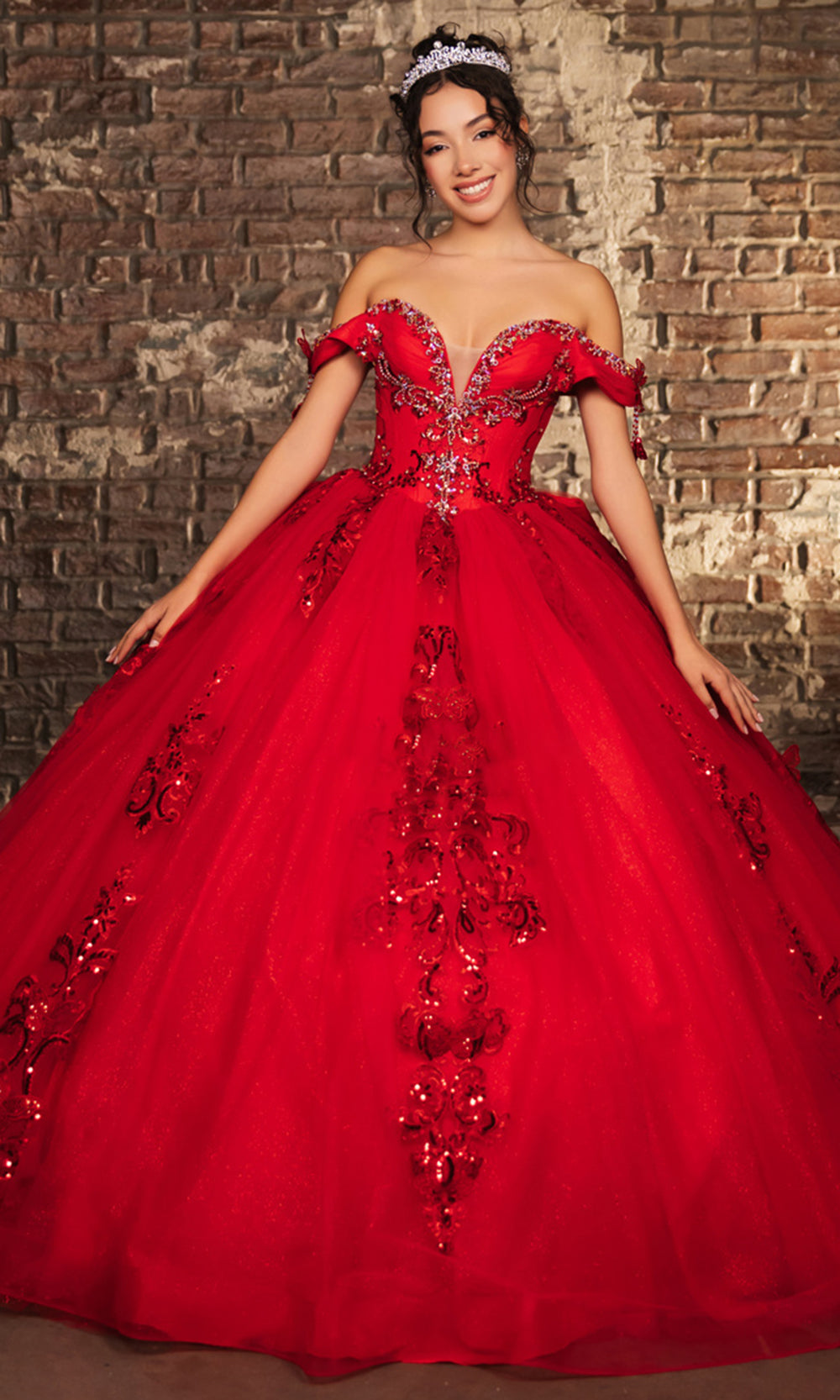 Off-the-Shoulder Floor-Length Tulle Occasion Ball Gown May Queen LK274