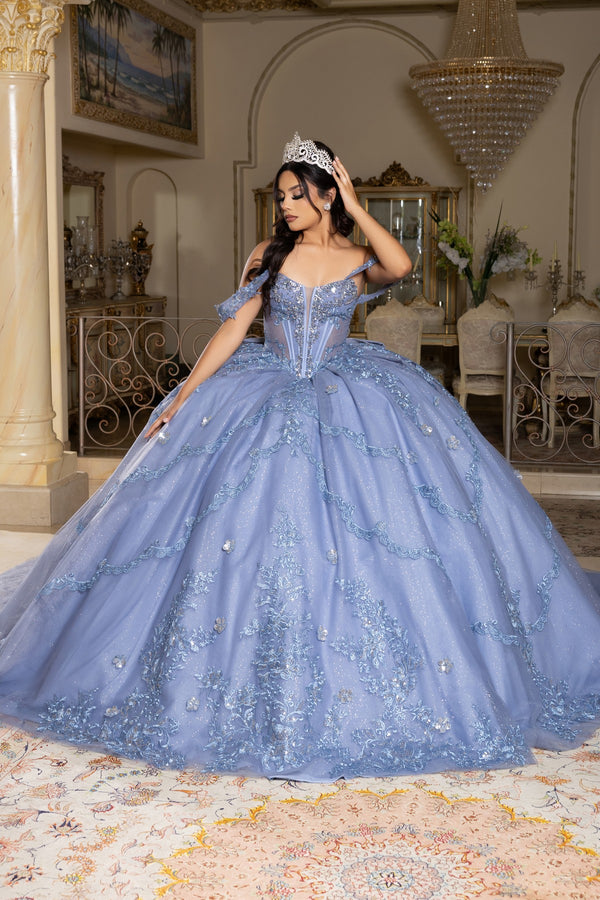 Off-the-Shoulder Floor-Length Tulle Quinceañera Ball Gown May Queen LK283