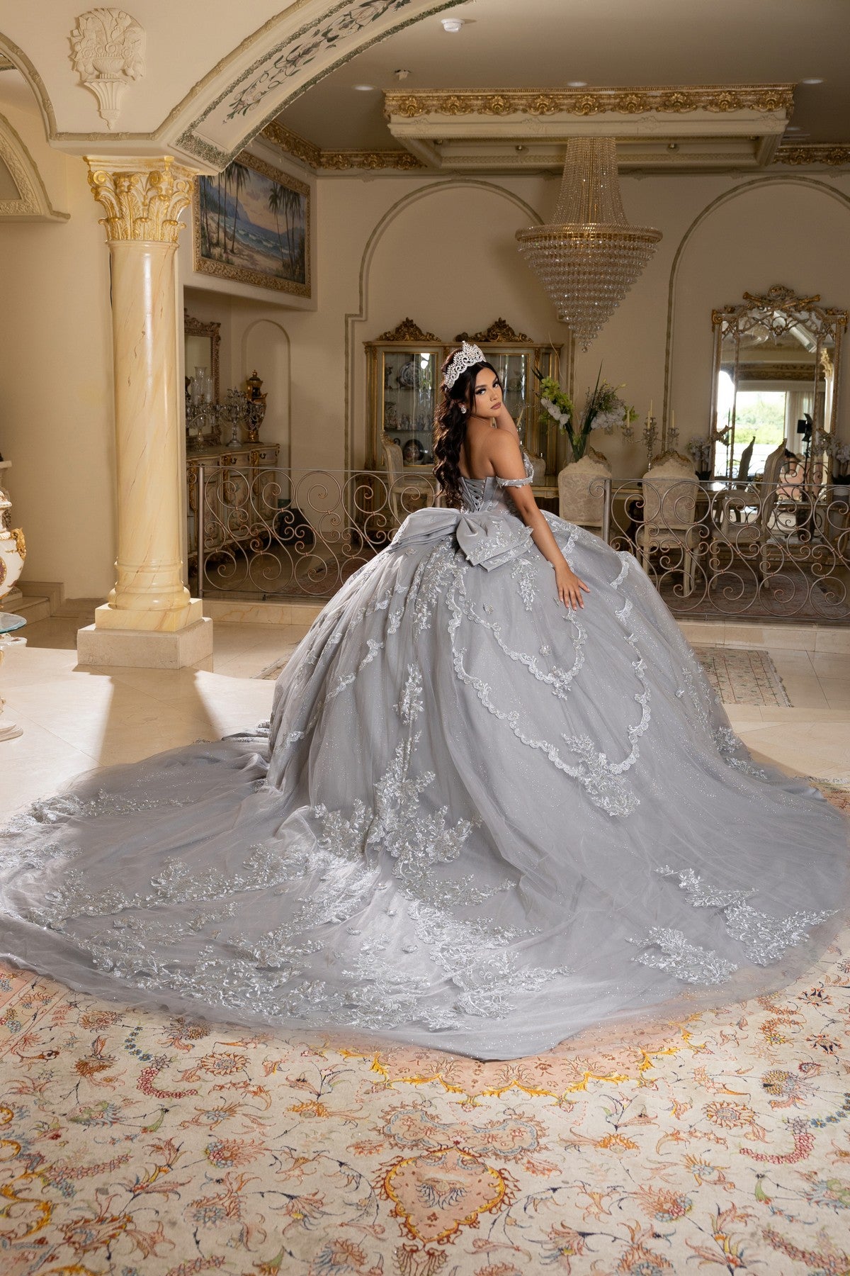 Off-the-Shoulder Floor-Length Tulle Quinceañera Ball Gown May Queen LK283