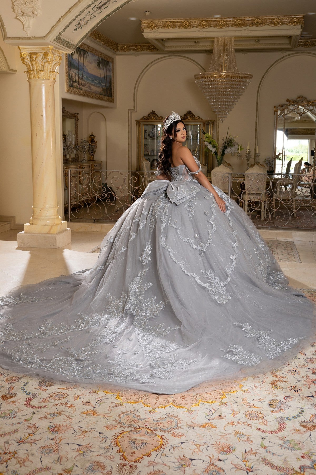 Off-the-Shoulder Floor-Length Tulle Quinceañera Ball Gown May Queen LK283