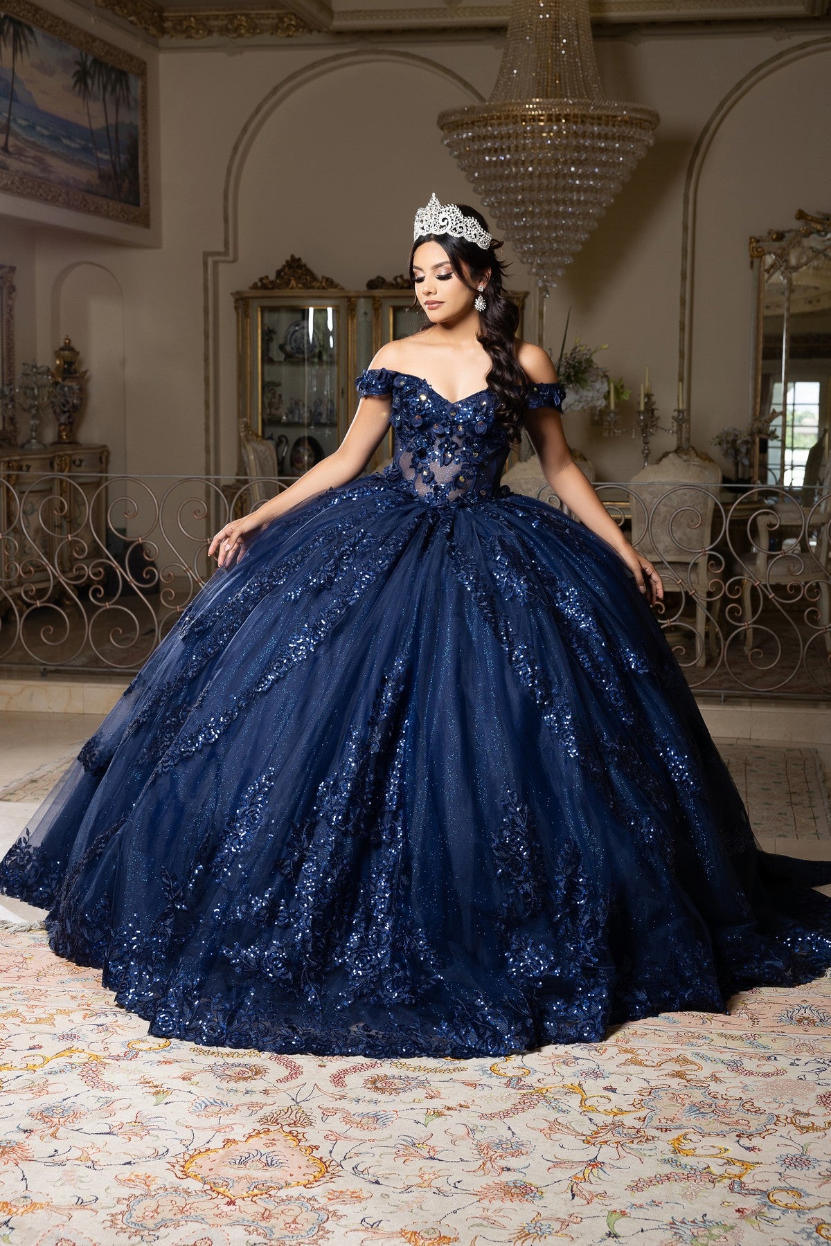 Off-the-Shoulder Floor-Length Tulle Quinceañera Ball Gown May Queen LK285