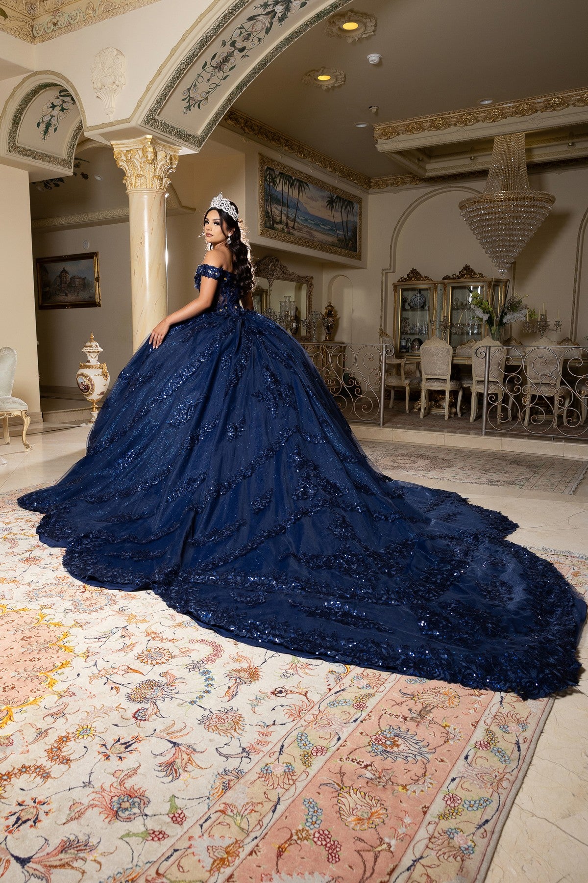 Off-the-Shoulder Floor-Length Tulle Quinceañera Ball Gown May Queen LK285