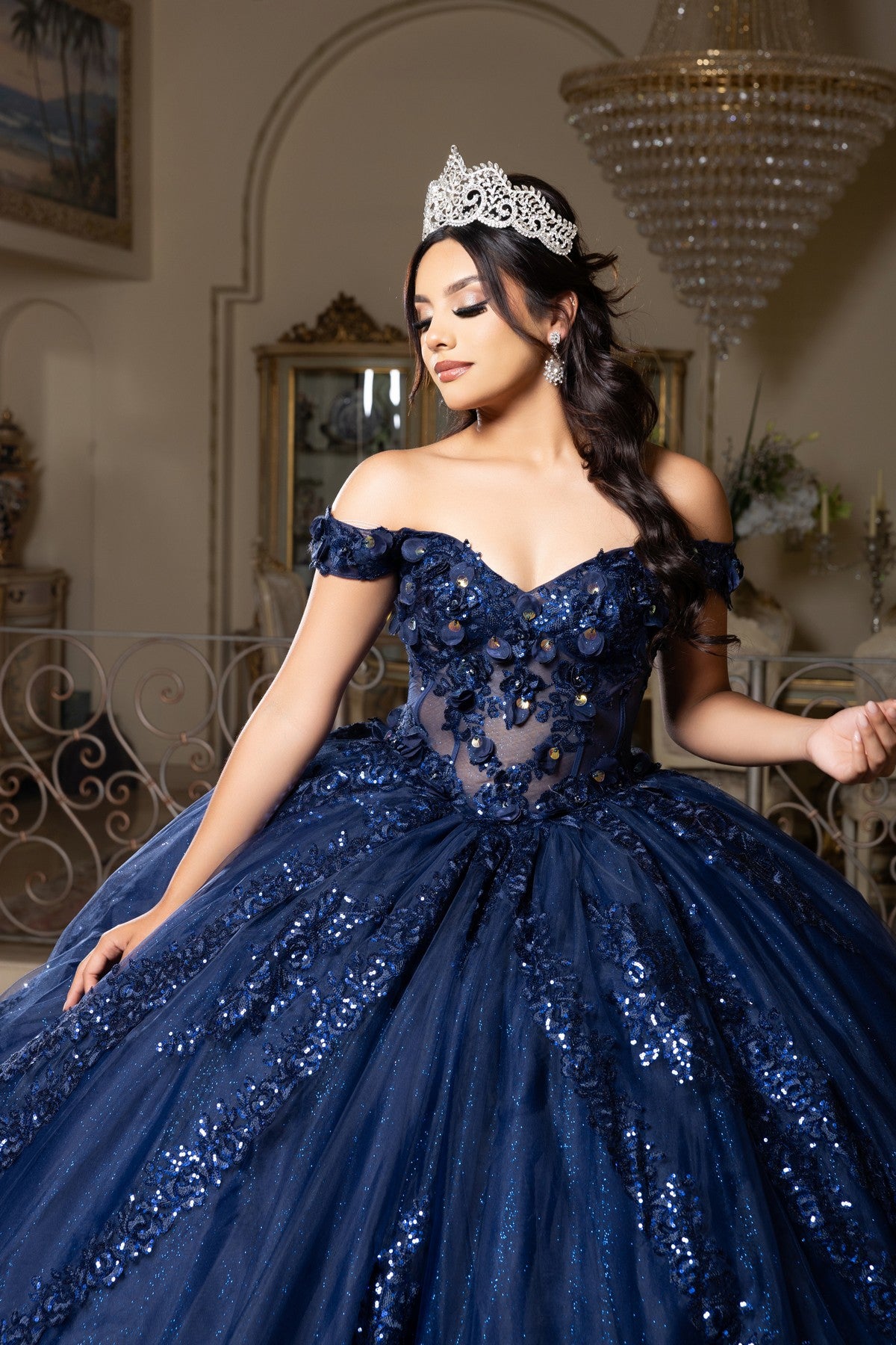 Off-the-Shoulder Floor-Length Tulle Quinceañera Ball Gown May Queen LK285
