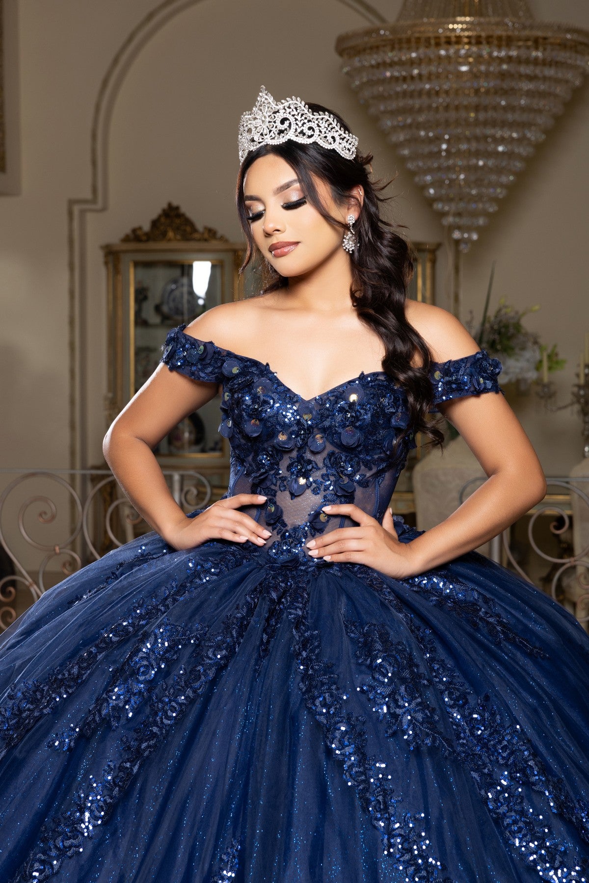 Off-the-Shoulder Floor-Length Tulle Quinceañera Ball Gown May Queen LK285