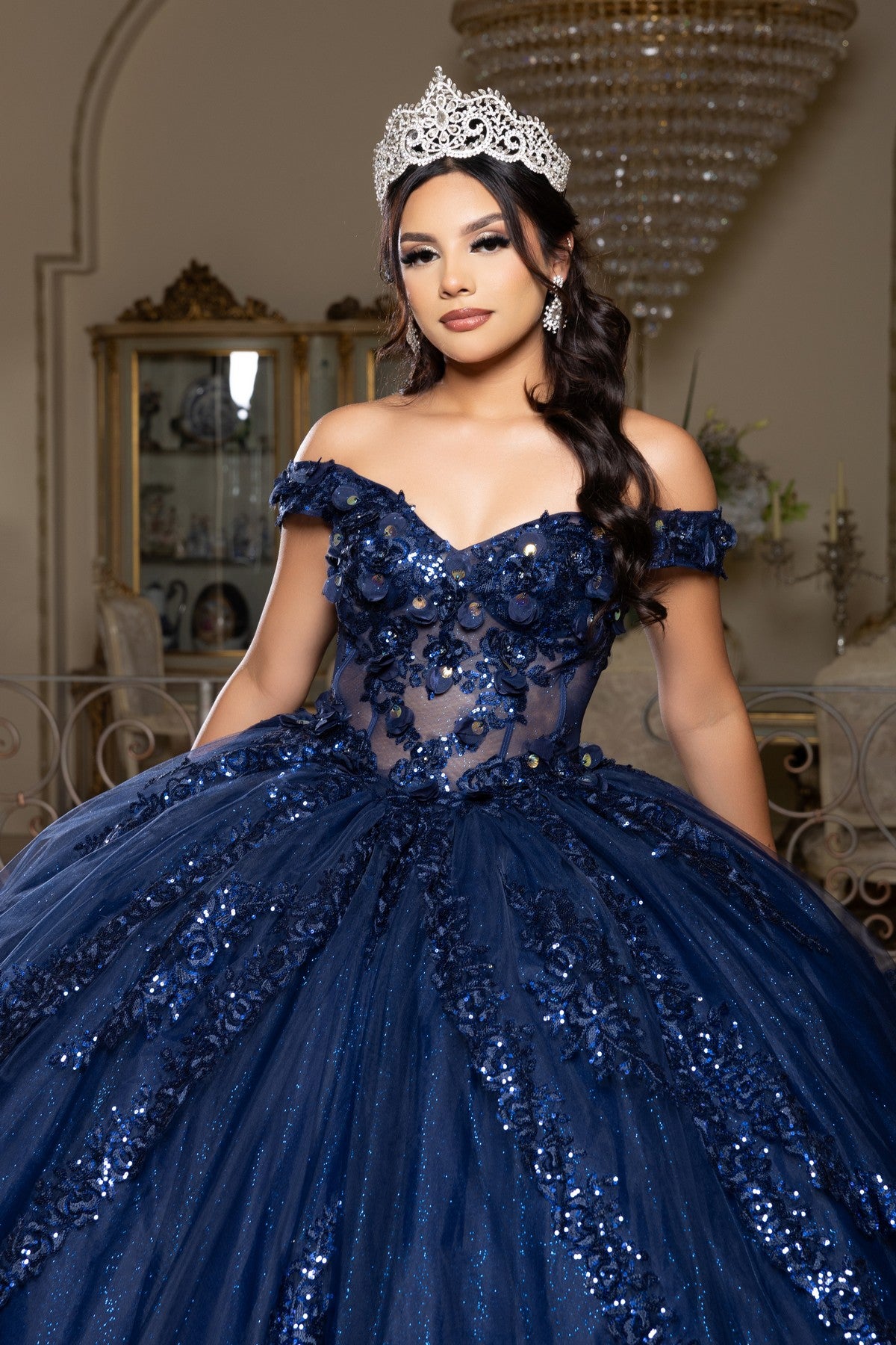 Off-the-Shoulder Floor-Length Tulle Quinceañera Ball Gown May Queen LK285