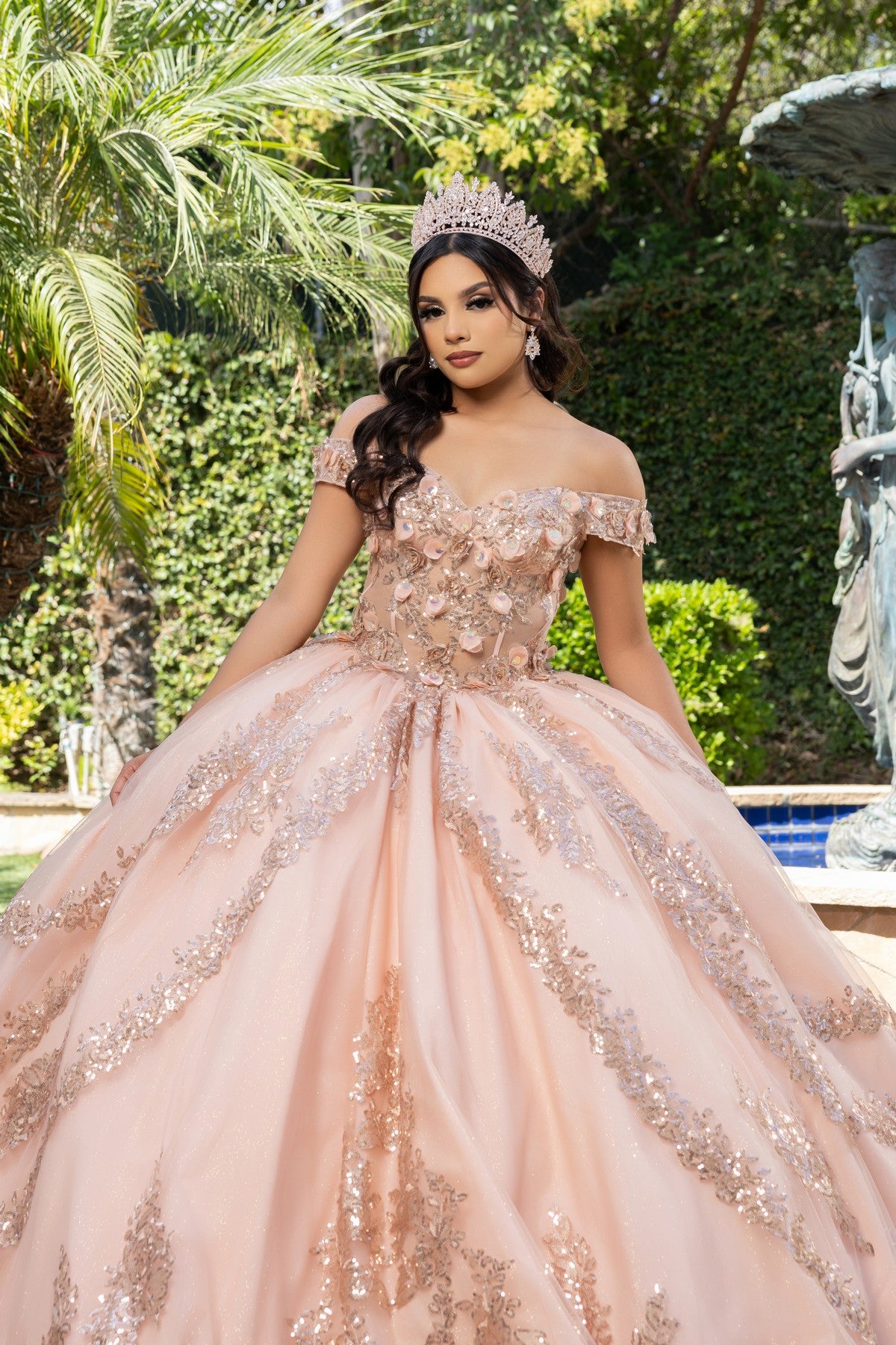 Off-the-Shoulder Floor-Length Tulle Quinceañera Ball Gown May Queen LK285