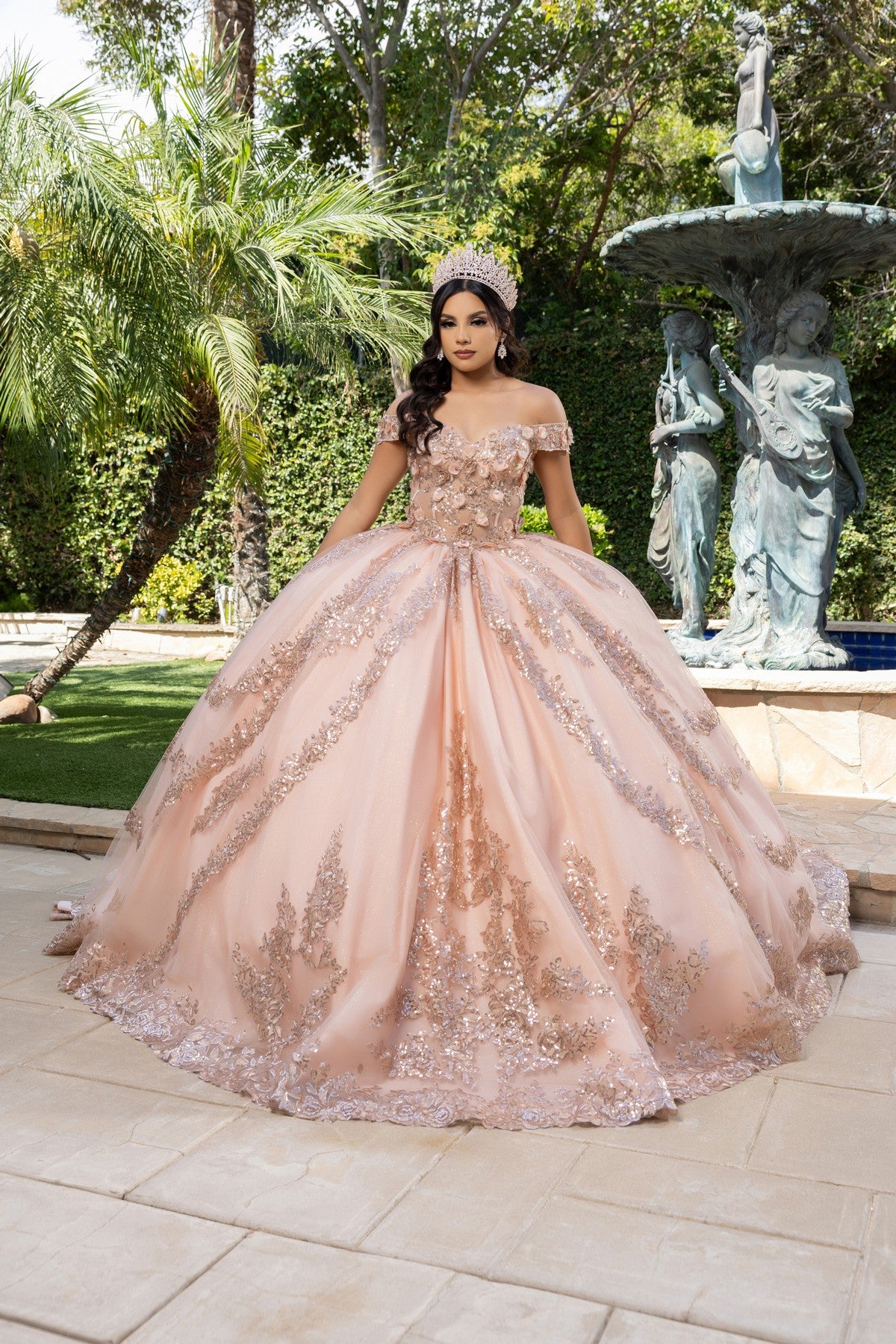 Off-the-Shoulder Floor-Length Tulle Quinceañera Ball Gown May Queen LK285