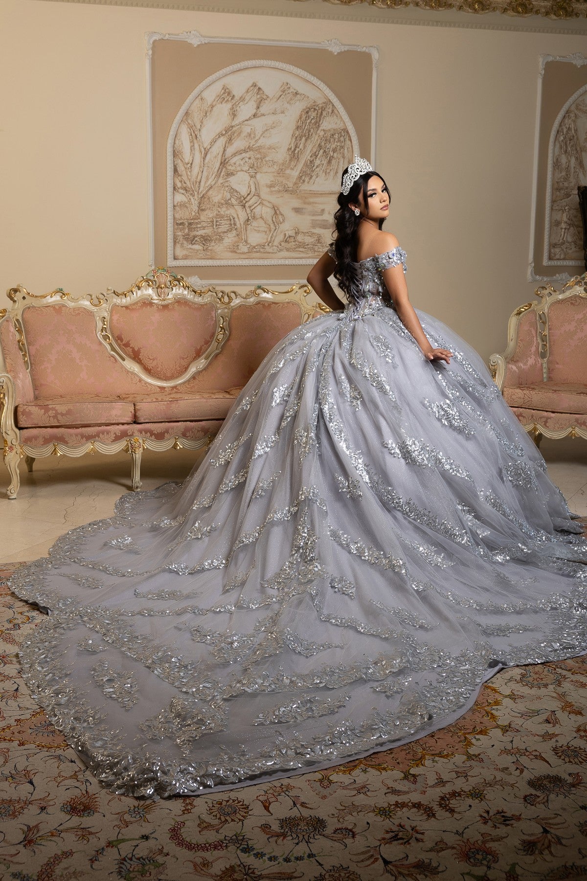 Off-the-Shoulder Floor-Length Tulle Quinceañera Ball Gown May Queen LK285