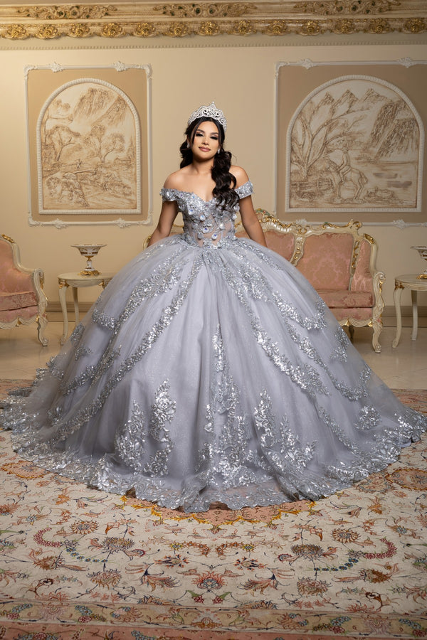 Off-the-Shoulder Floor-Length Tulle Quinceañera Ball Gown May Queen LK285