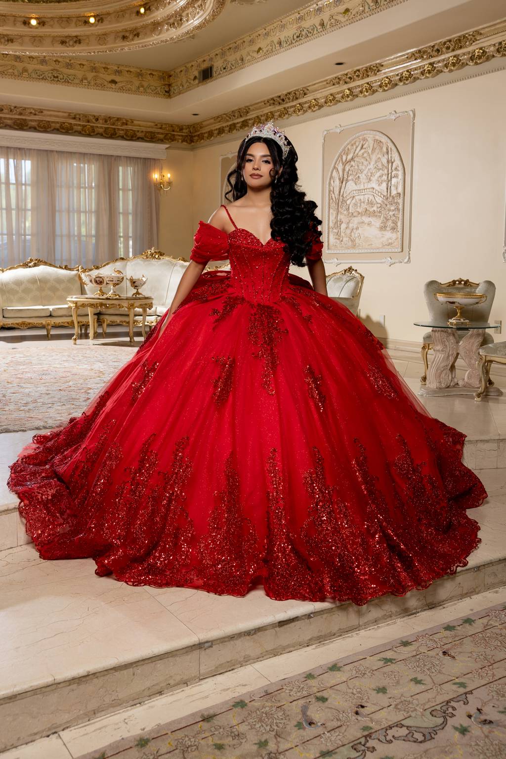 Sweetheart Floor-Length with Train Tulle Quinceañera Ball Gown May Queen LK287