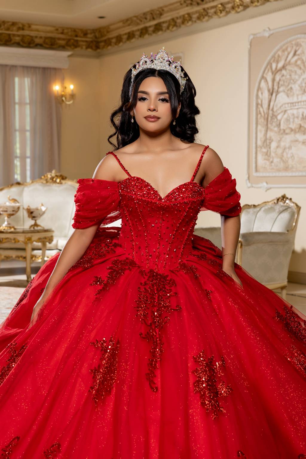 Sweetheart Floor-Length with Train Tulle Quinceañera Ball Gown May Queen LK287