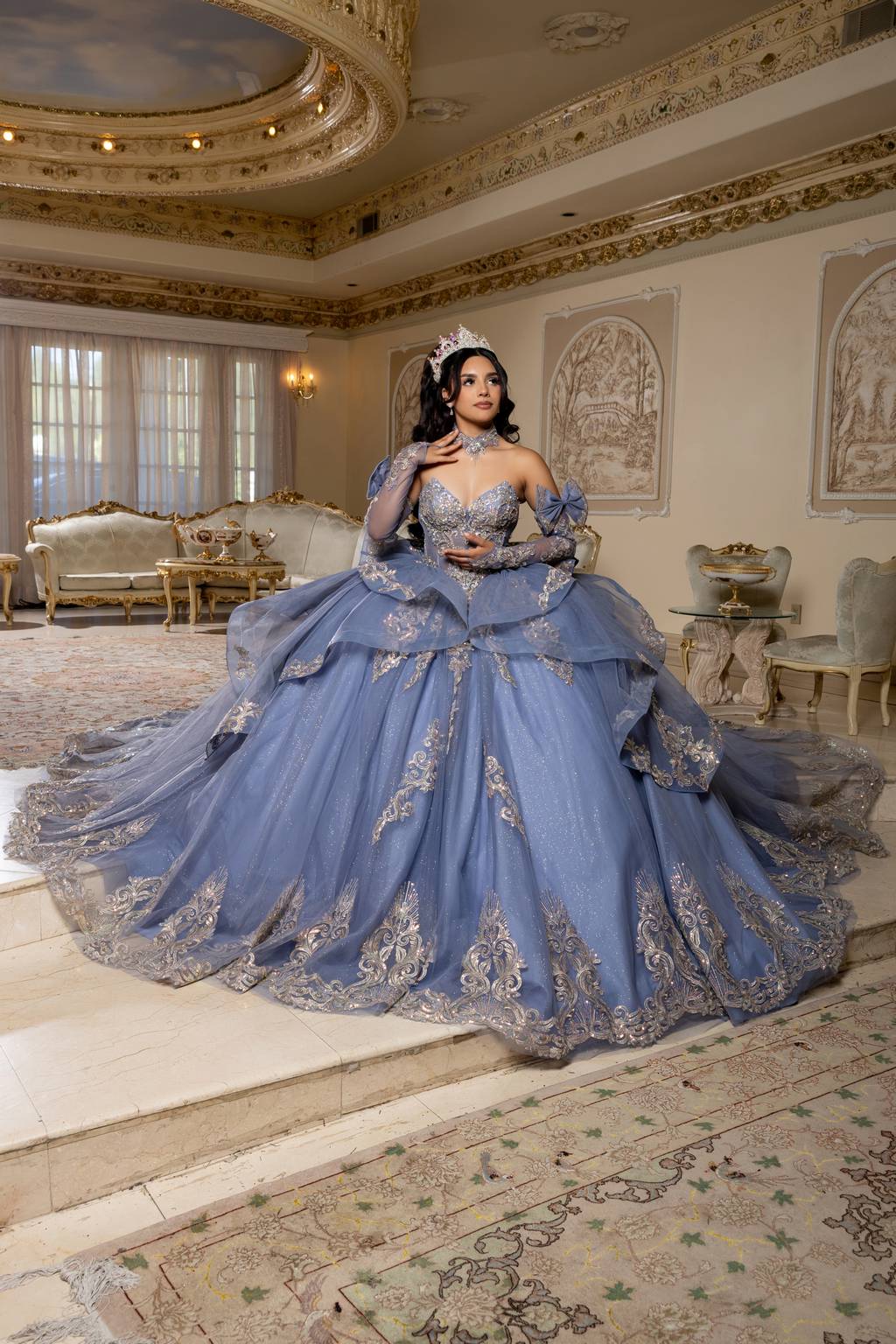 Sweetheart Floor-Length with Train Tulle Quinceañera Ball Gown May Queen LK291