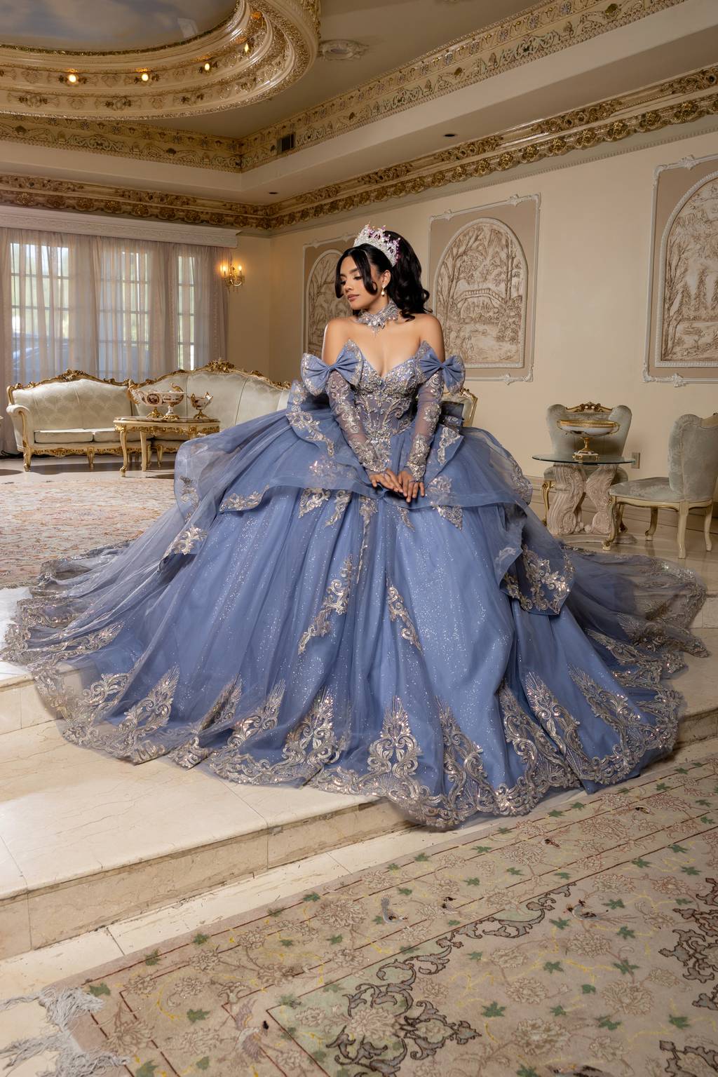 Sweetheart Floor-Length with Train Tulle Quinceañera Ball Gown May Queen LK291