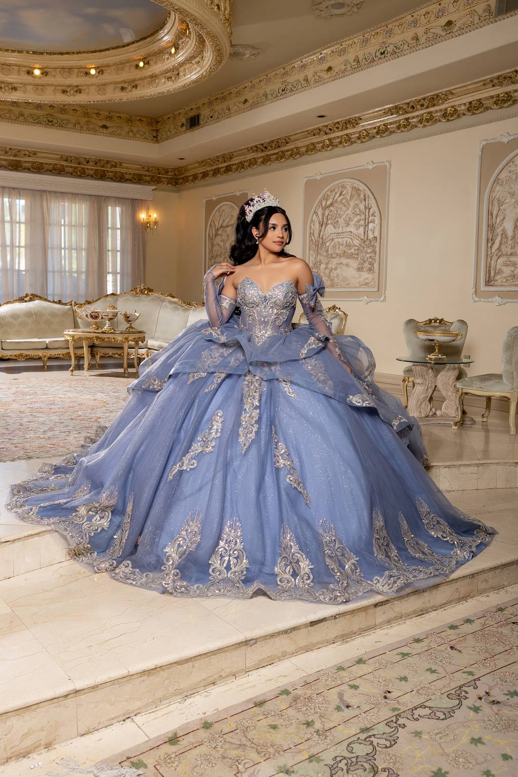 Sweetheart Floor-Length with Train Tulle Quinceañera Ball Gown May Queen LK291