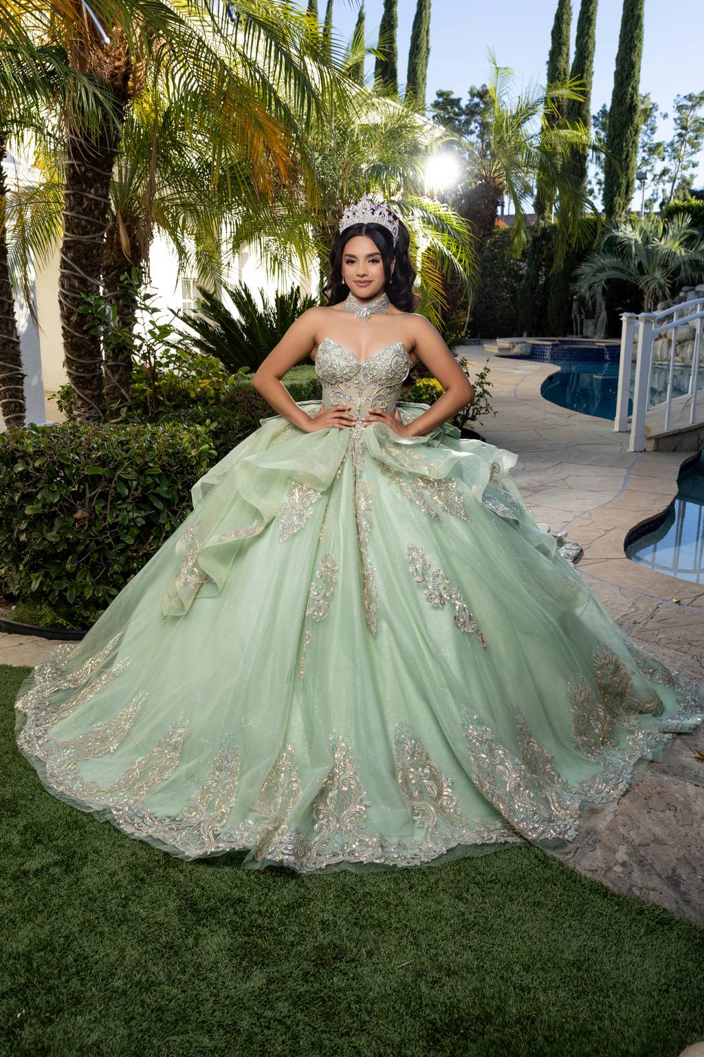 Sweetheart Floor-Length with Train Tulle Quinceañera Ball Gown May Queen LK291