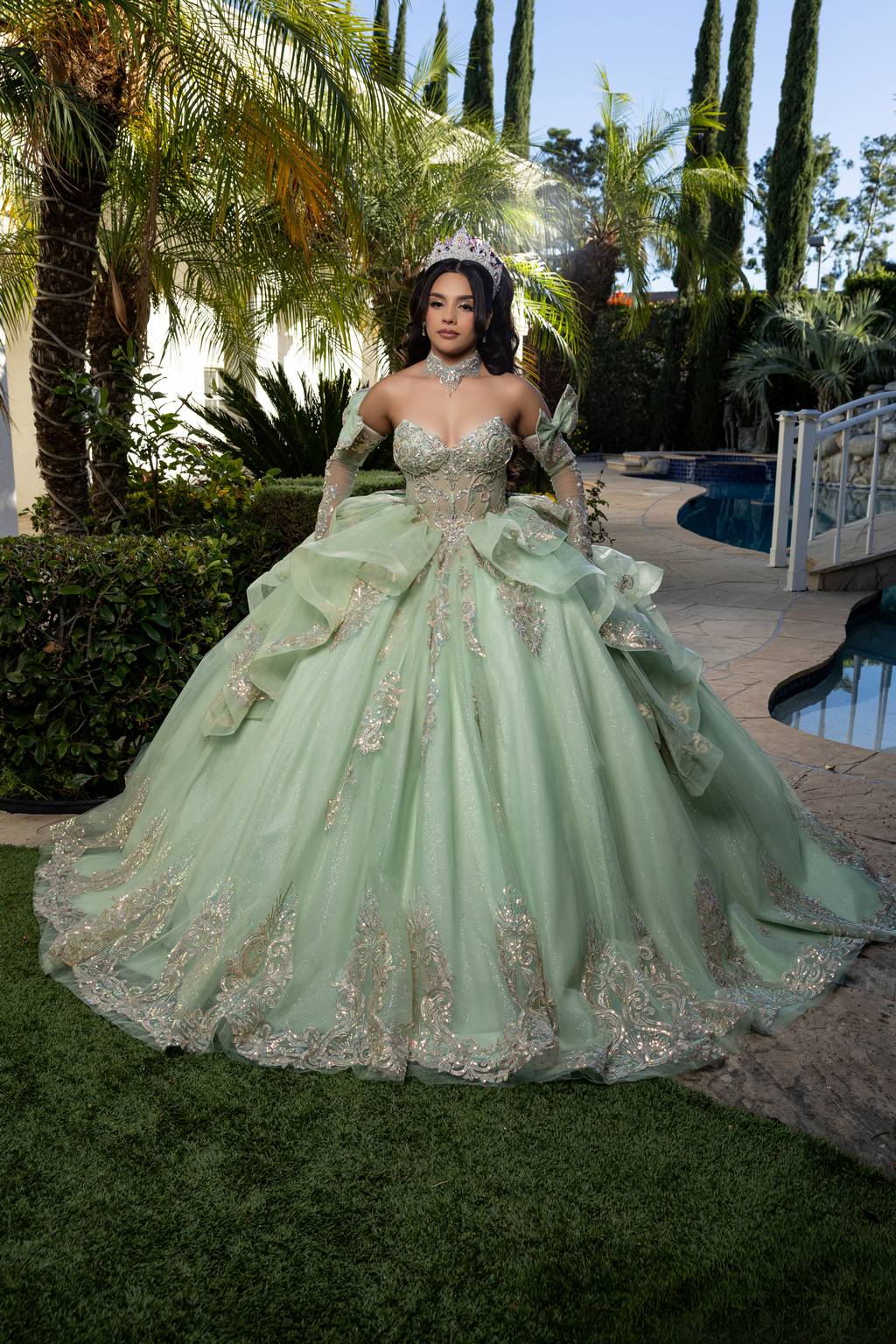 Sweetheart Floor-Length with Train Tulle Quinceañera Ball Gown May Queen LK291