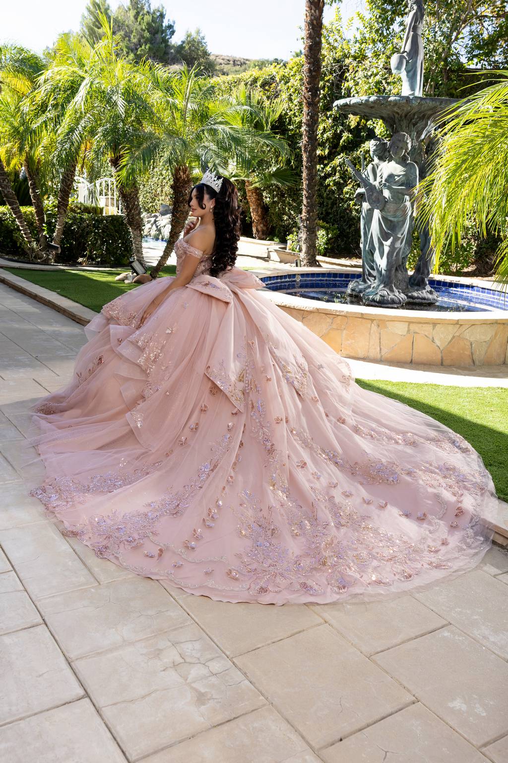 Off-the-Shoulder Floor-Length with Train Tulle Quinceañera Ball Gown May Queen LK293