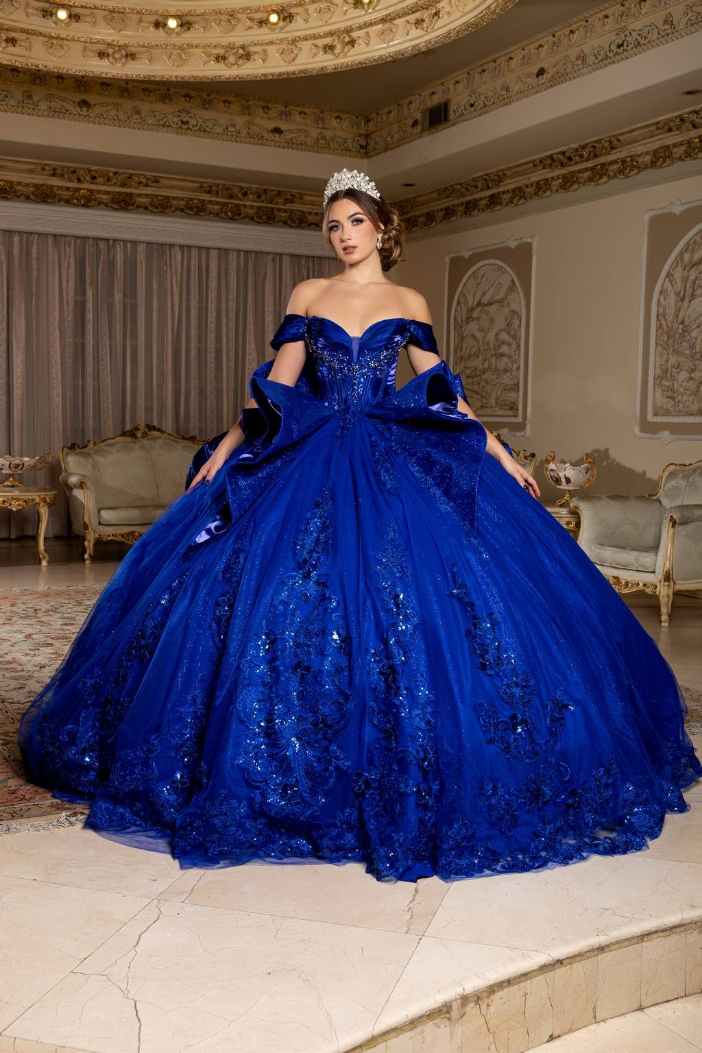 Off-the-Shoulder Floor-Length Tulle Quinceañera Ball Gown May Queen LK297