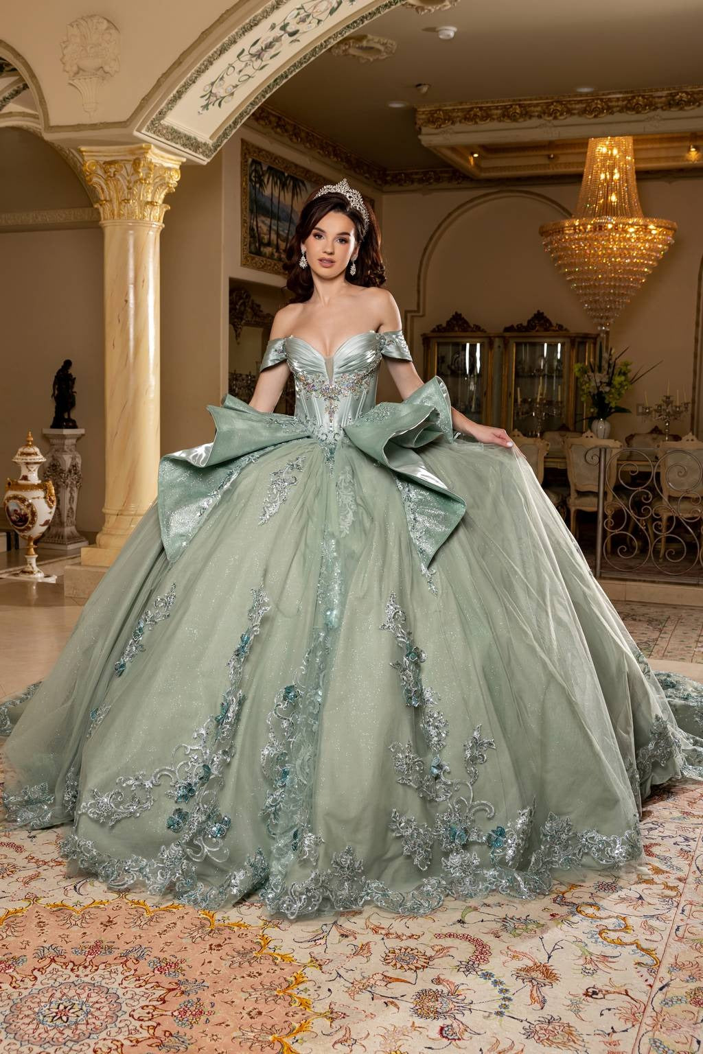 Off-the-Shoulder Floor-Length Tulle Quinceañera Ball Gown May Queen LK297