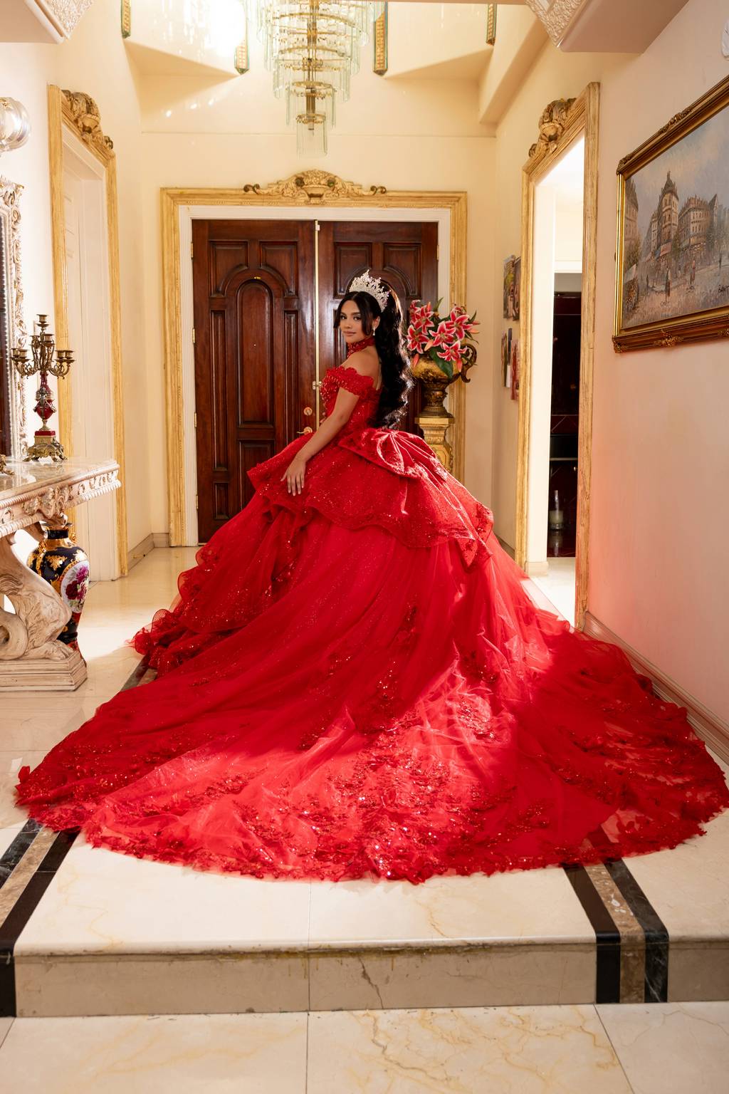 Off-the-Shoulder Floor-Length Tulle Quinceañera Ball Gown May Queen LK298