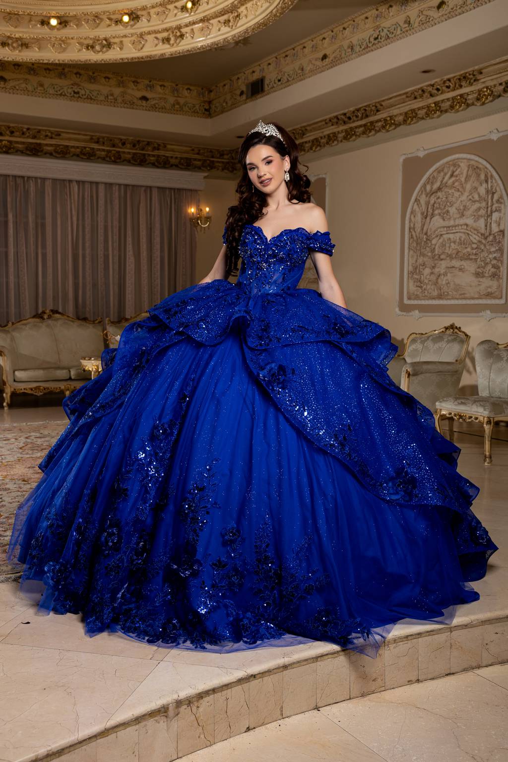 Off-the-Shoulder Floor-Length Tulle Quinceañera Ball Gown May Queen LK298
