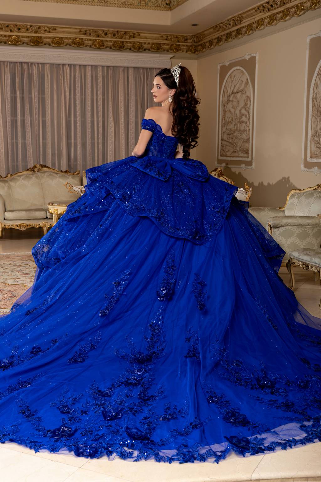 Off-the-Shoulder Floor-Length Tulle Quinceañera Ball Gown May Queen LK298