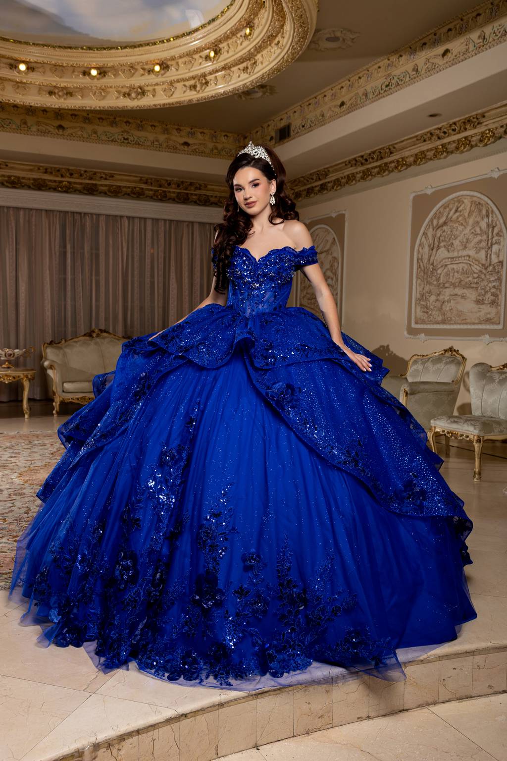 Off-the-Shoulder Floor-Length Tulle Quinceañera Ball Gown May Queen LK298