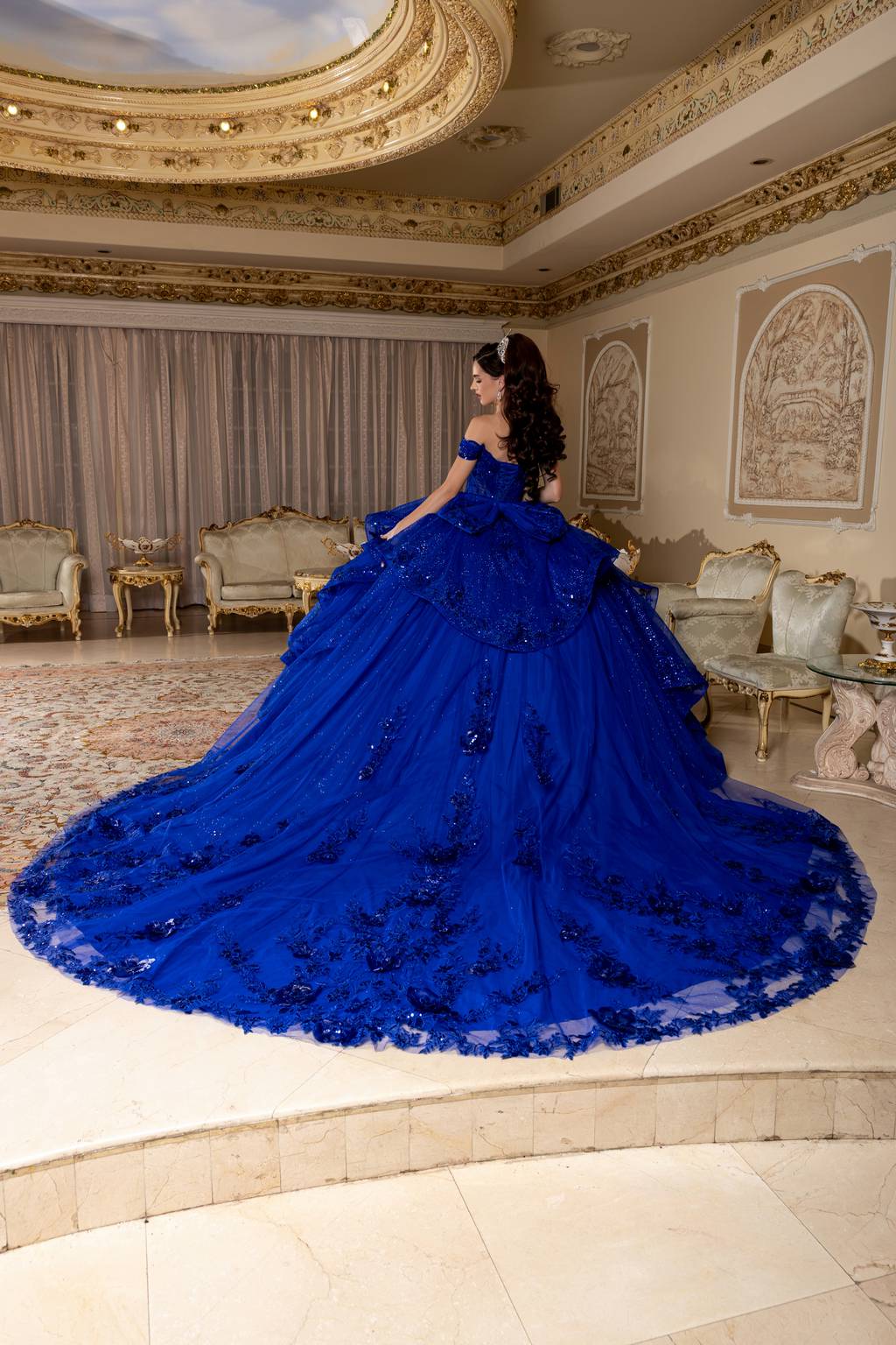 Off-the-Shoulder Floor-Length Tulle Quinceañera Ball Gown May Queen LK298